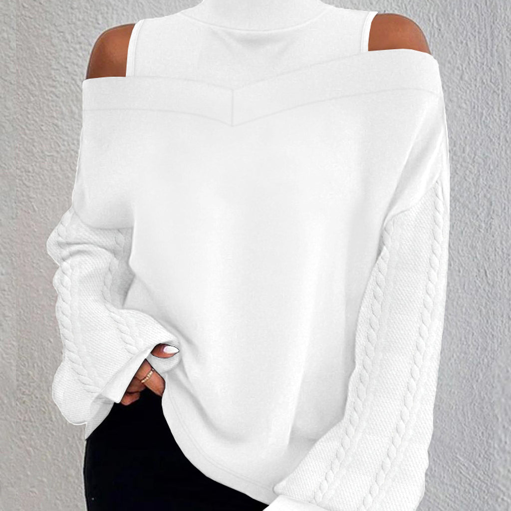 Twist Patchwork Cold-shoulder Long-sleeved Sweater Top Women - enhanced image 5