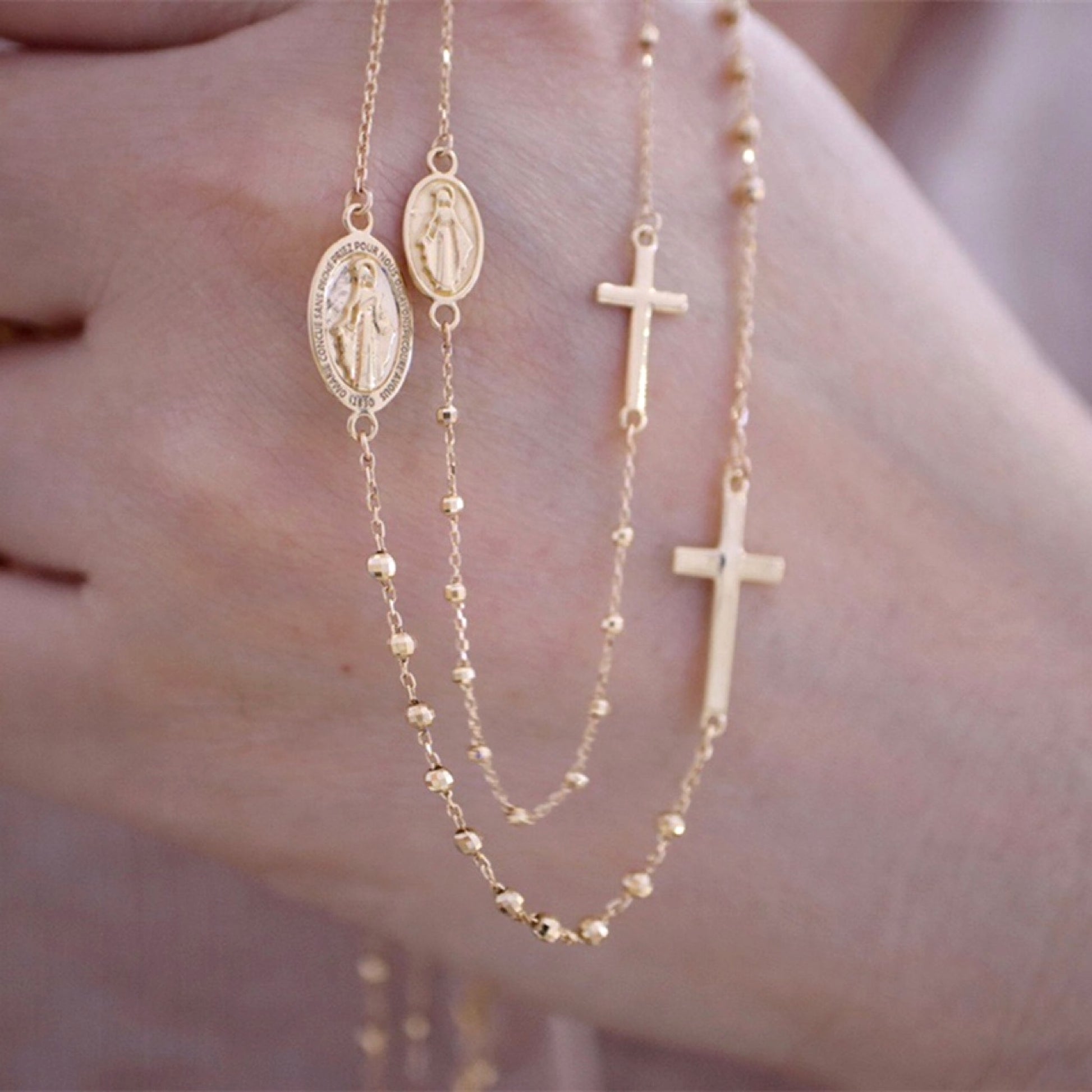 Vintage Cross 18K Gold Necklace Bracelet - enhanced image 5