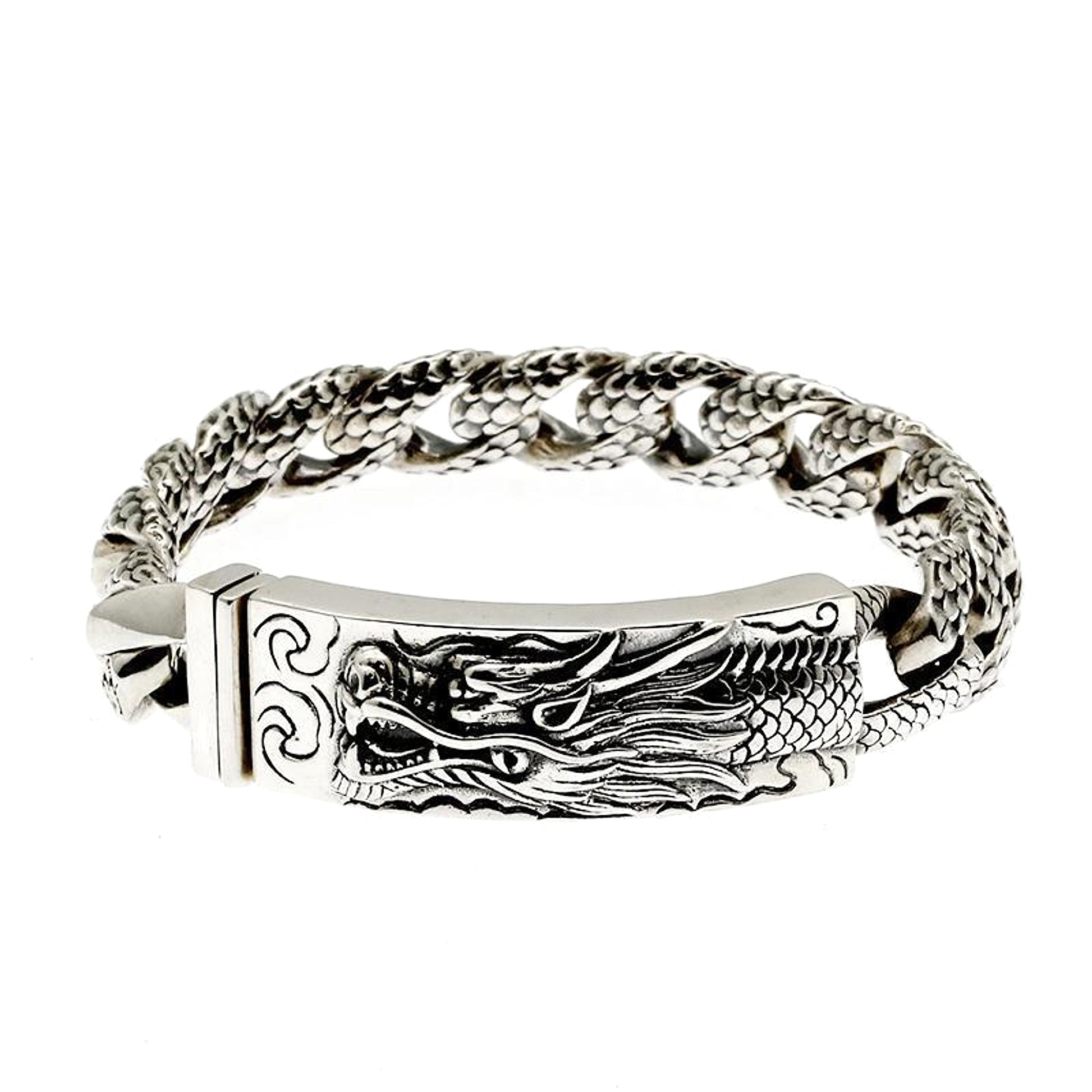 Vintage Dragon Pattern Sculpture Leading Men's Bracelet - enhanced image 5