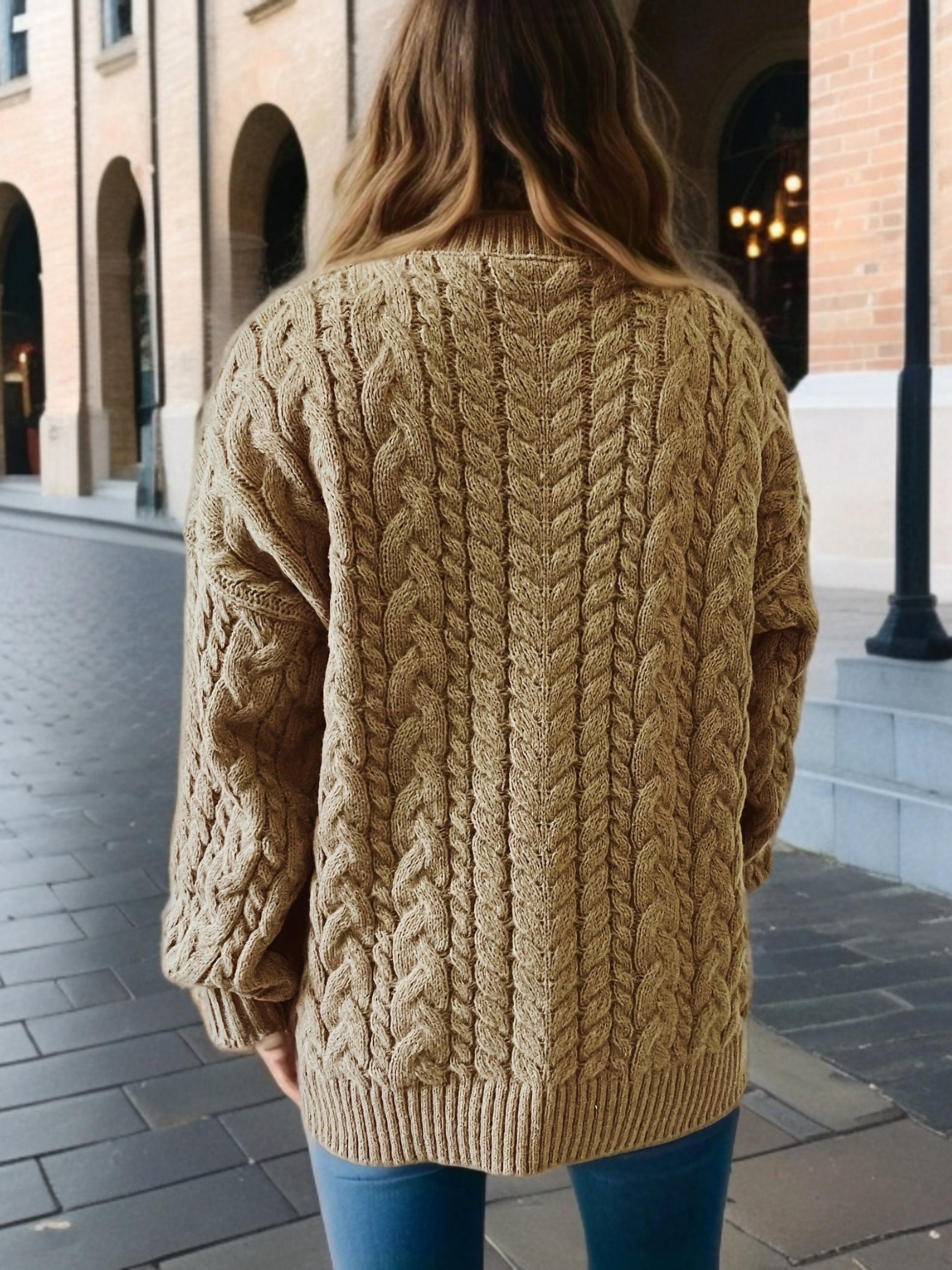 Vintage Vertical Stripes Twist Round Neck Long Sleeve Knitted Pullover Thick Needle Sweater For Women - enhanced image 5