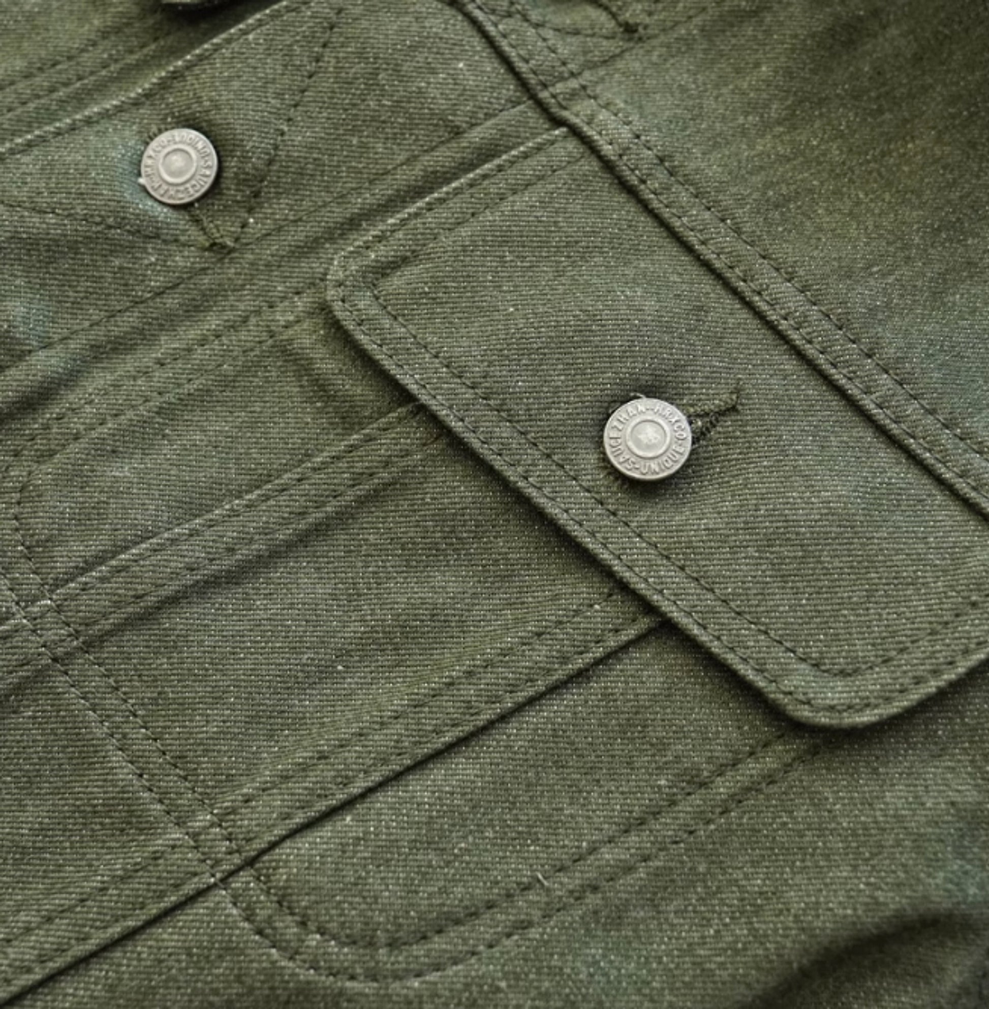 Vulcanized Green Puree Denim Retro Workwear Pure Cotton Coat Men - enhanced image 5