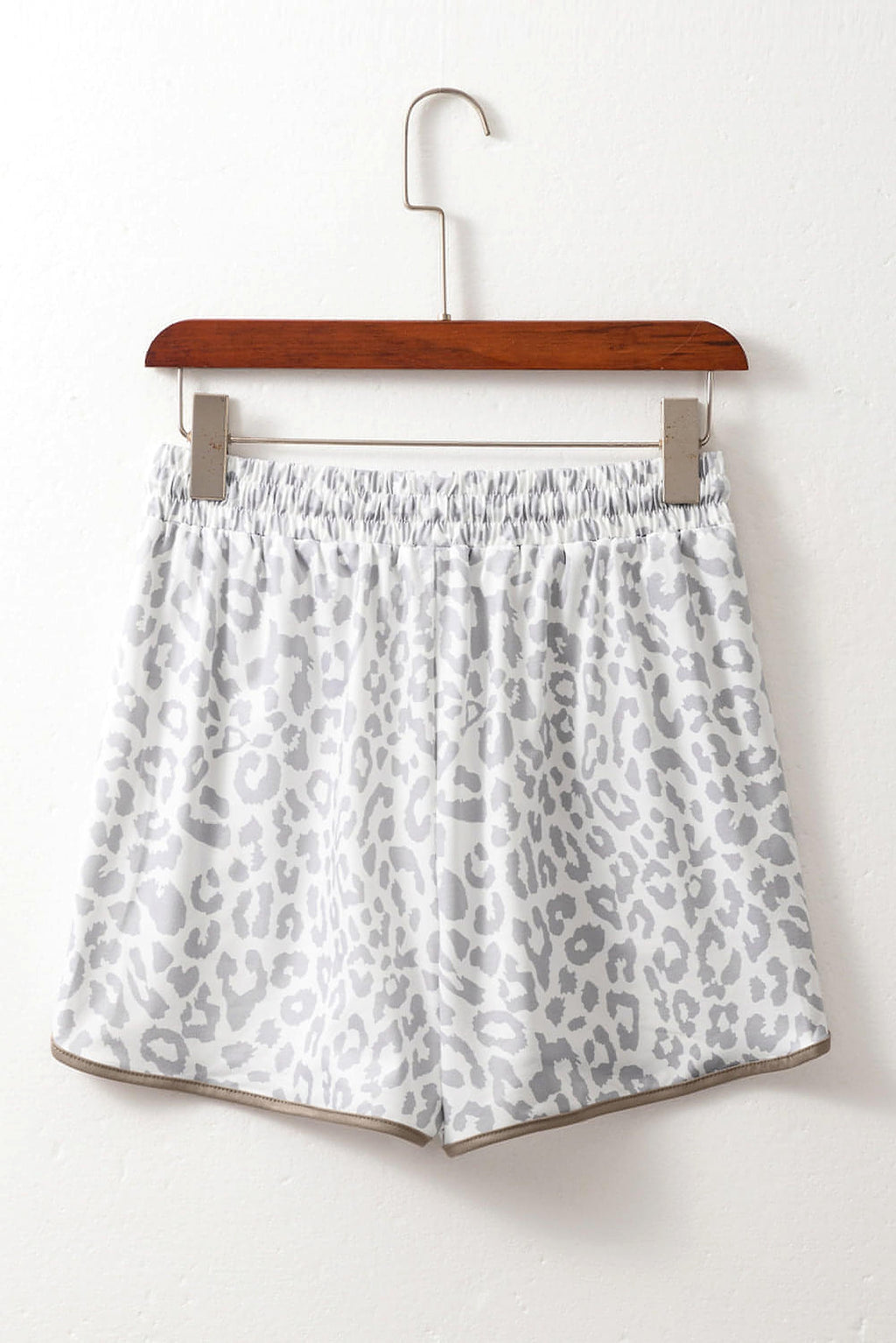 White Leopard Elastic Waist Lace up Contrast Trim Casual Shorts - enhanced image 5
