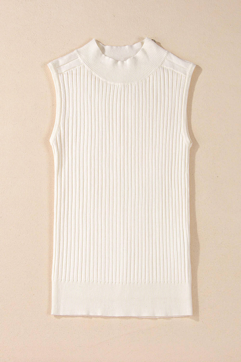 White Ribbed Knit High Neck Sweater Vest - enhanced image 5