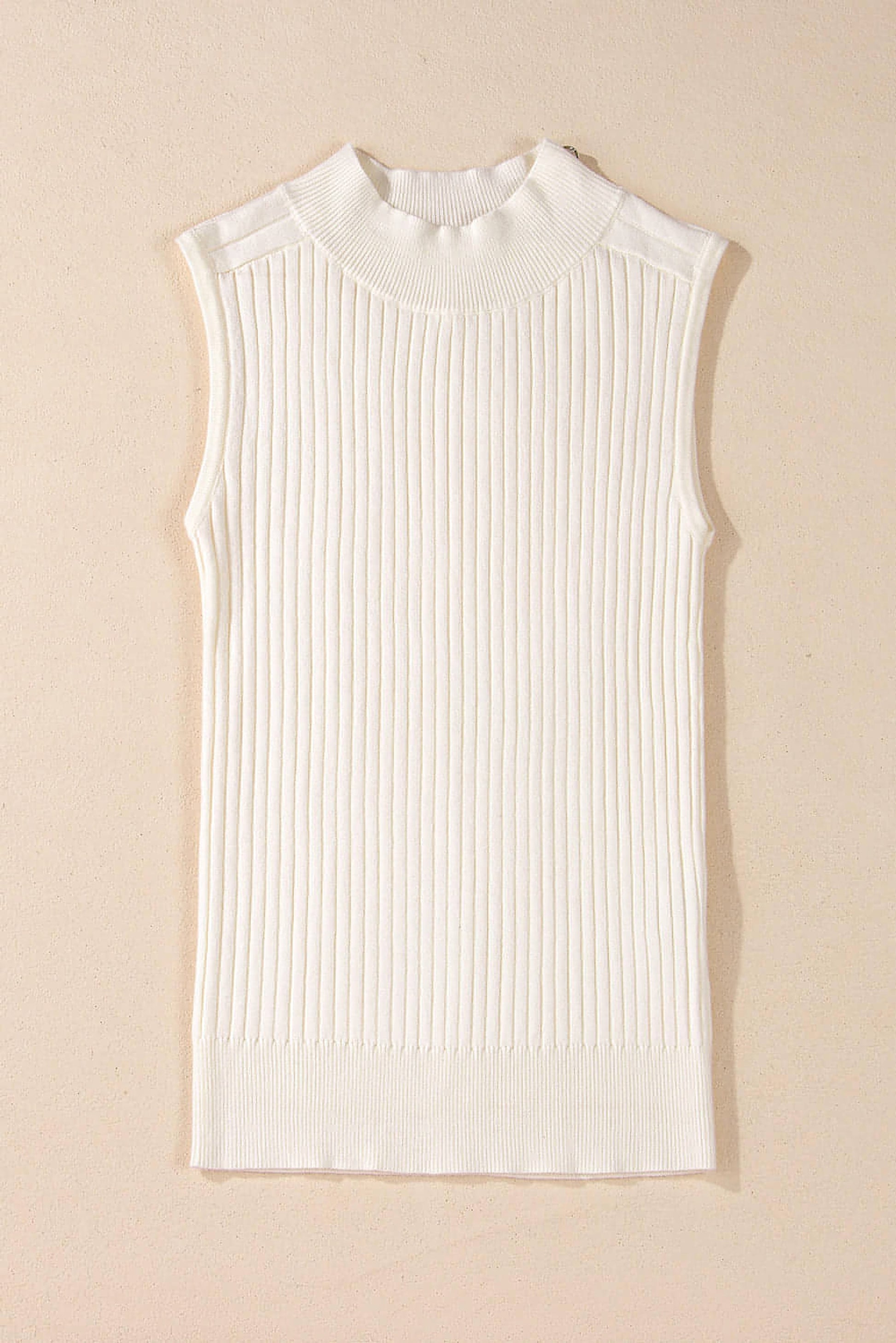 White Ribbed Knit High Neck Sweater Vest - enhanced image 5