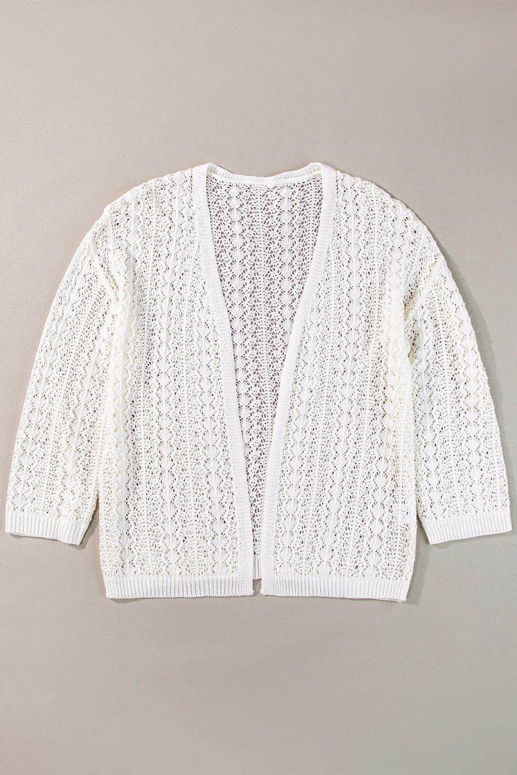 White Stylish Hollow Out Knit Drop Shoulder Cardigan - enhanced image 5