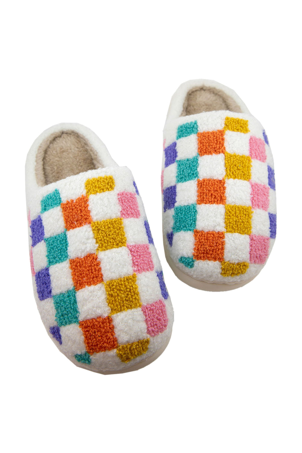 White Vibrant Checkered Plush Thermal Slippers - enhanced image 5