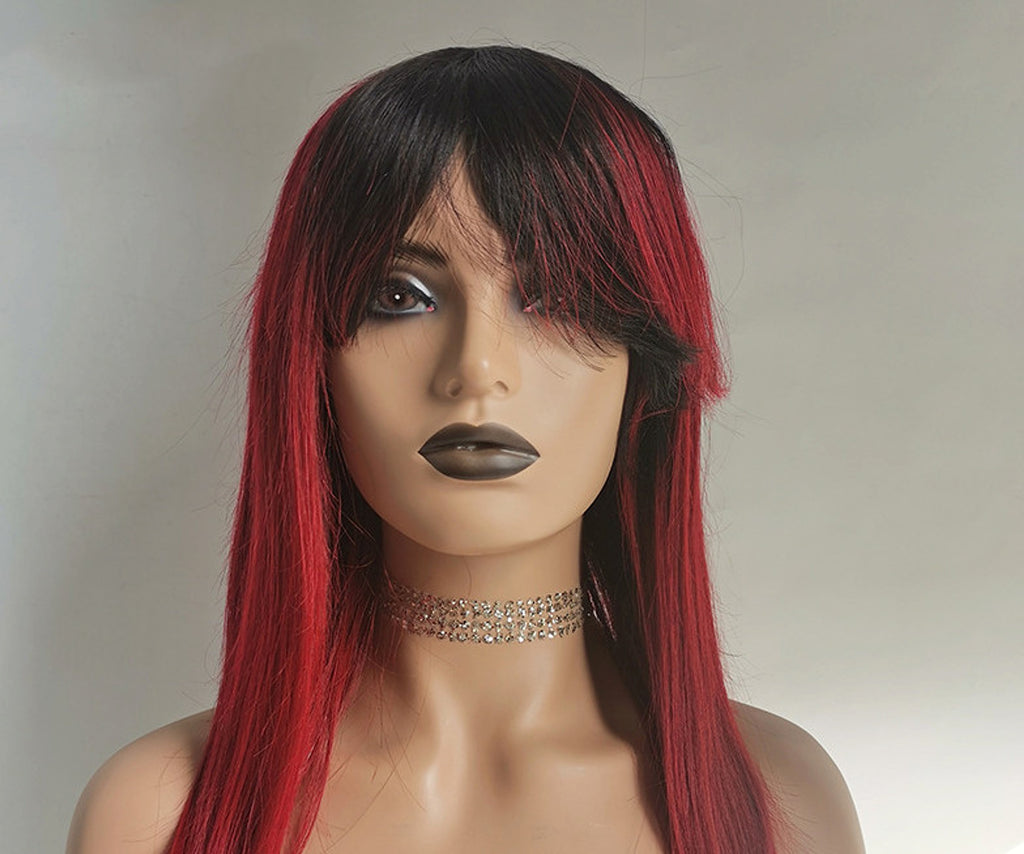 LuxeFlow Hair Real Human Hair Wig - DARK/RED - enhanced image 5