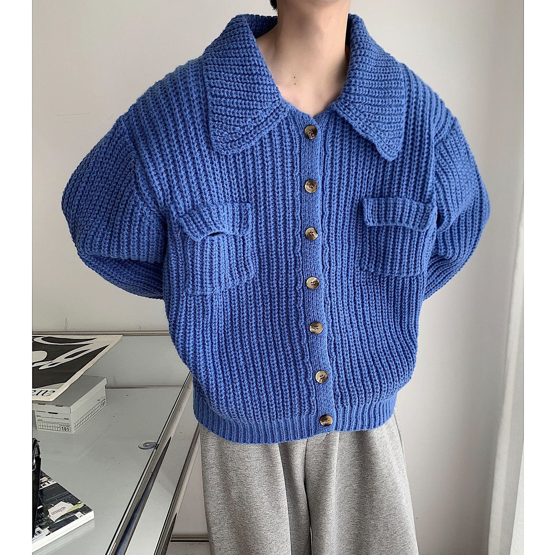 Winter Lapel Sweater Single-breasted Men's Loose Cardigan - enhanced image 5