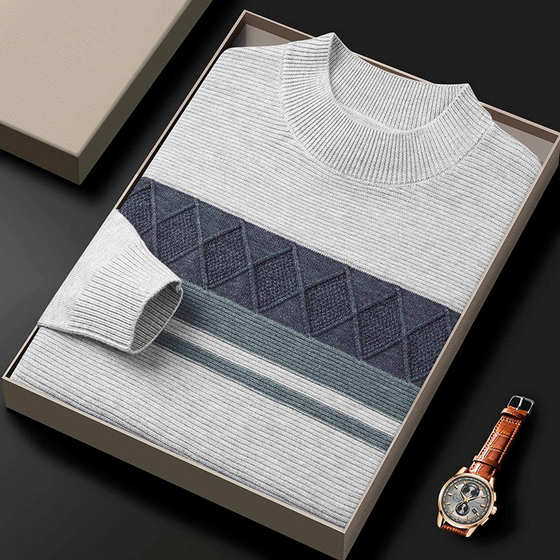 Winter Men's Round Neck Warm Sweater - enhanced image 5