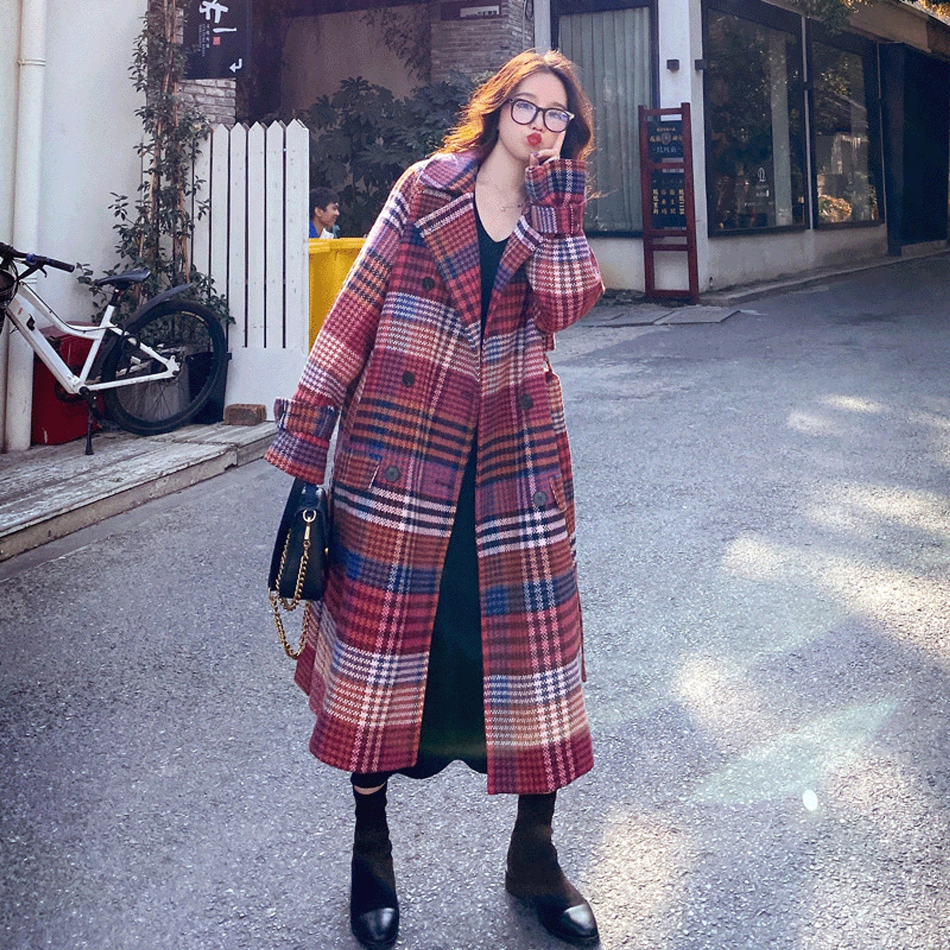 Winter New Plus Size Women's Thick Woolen Retro Check Woolen Coat Jacket - enhanced image 5