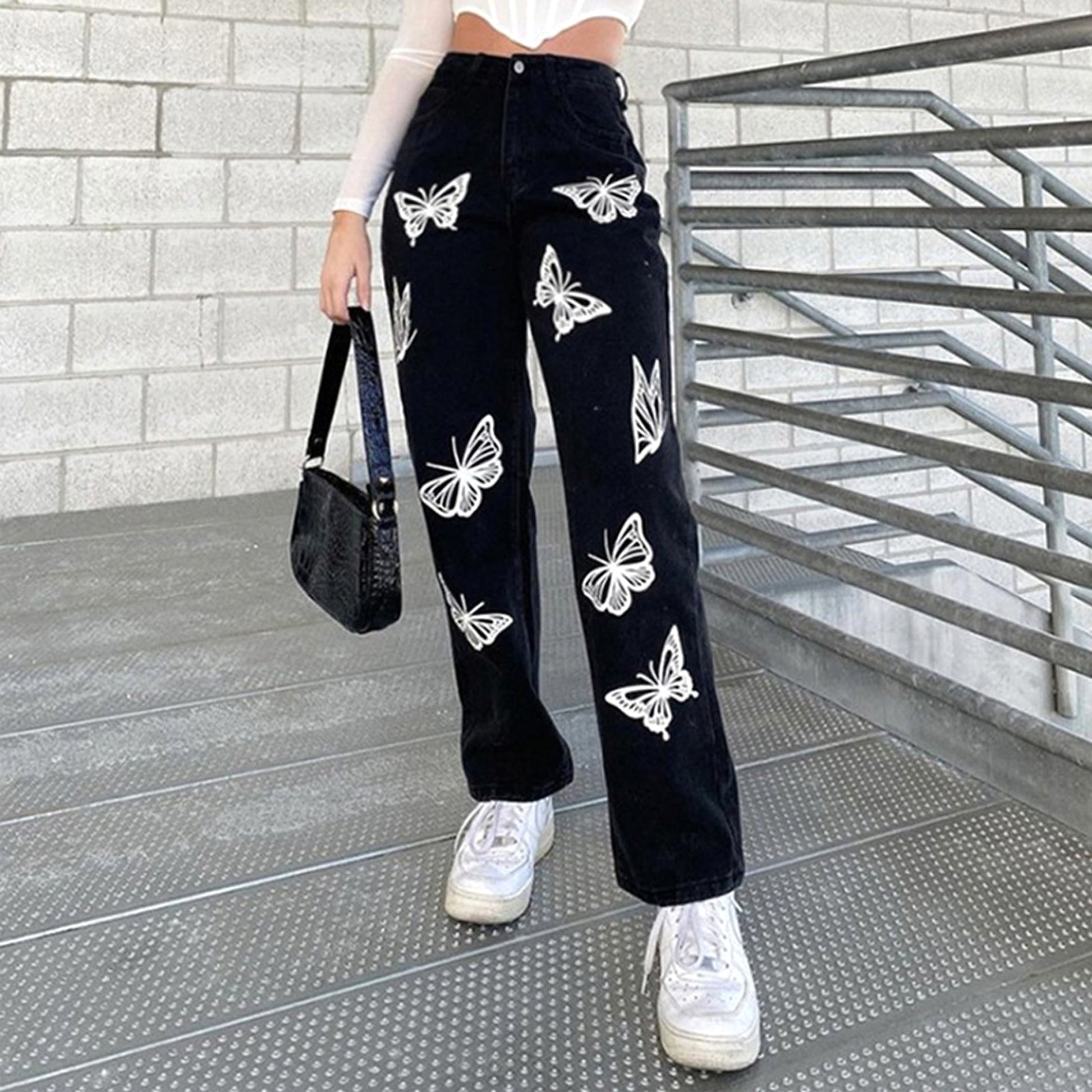 Women’s Wide-Leg Butterfly Jeans – Hot-Flower Vintage Statement Pants - enhanced image 5