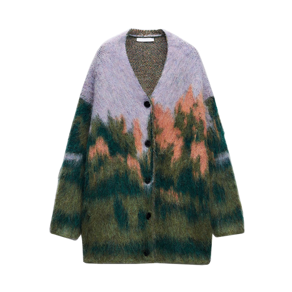 Women Sweater Long Sleeve V-neck Landscape Pattern Knitted - enhanced image 5