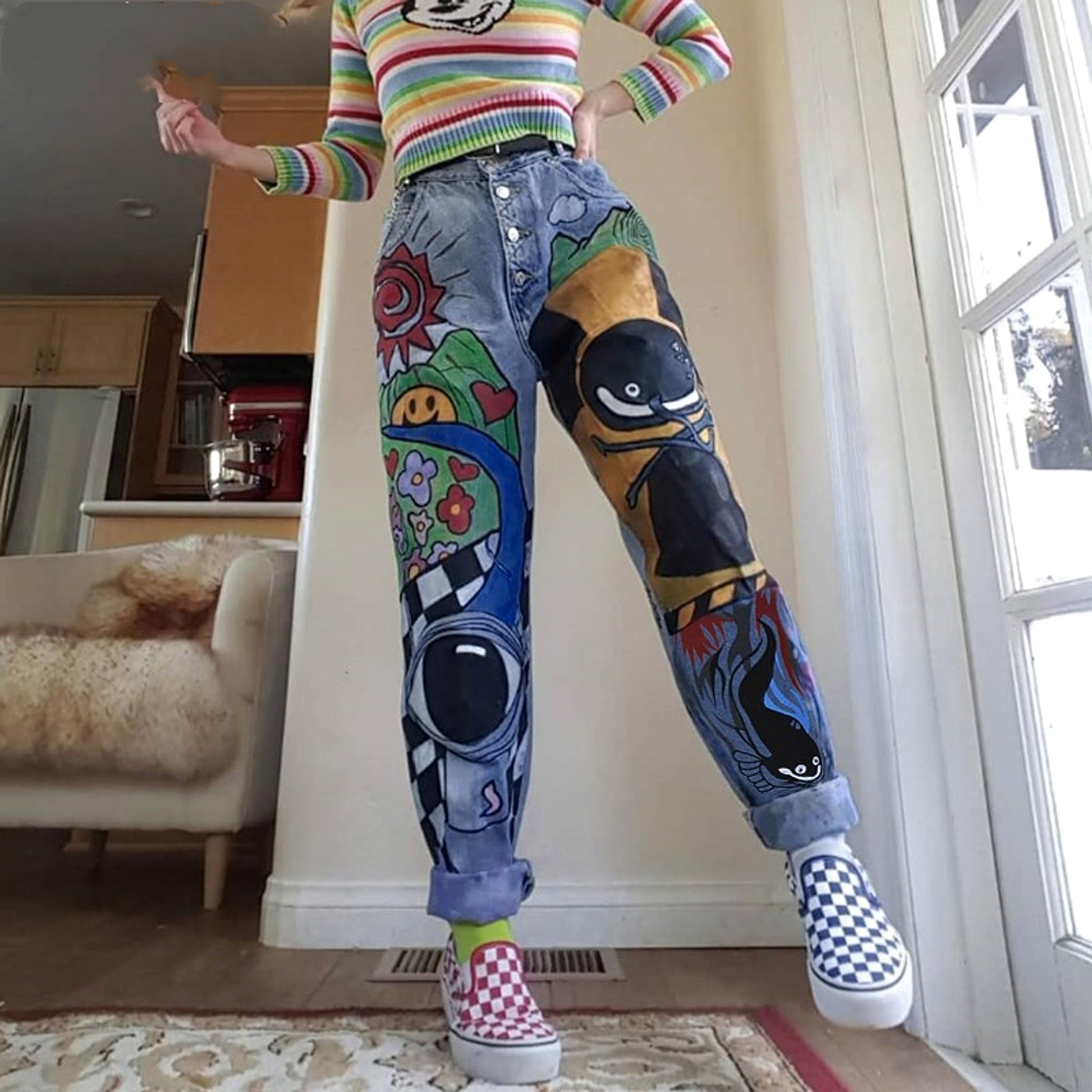 Womens Cartoon Printed Jeans Harem Pants Trousers For Women - enhanced image 5