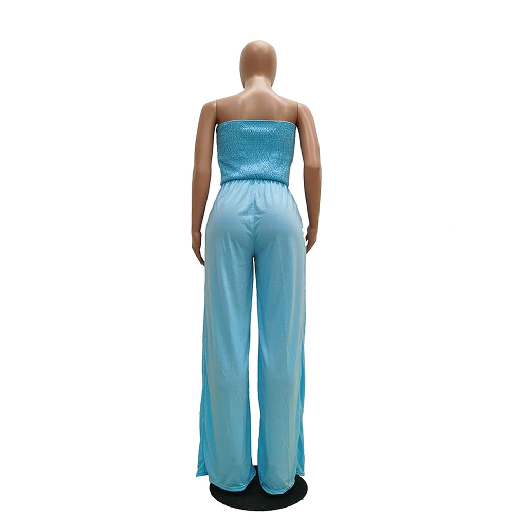 Women's Clothing Casual Square Shoulder Chest-wrapped Wide-leg Jumpsuit - enhanced image 5
