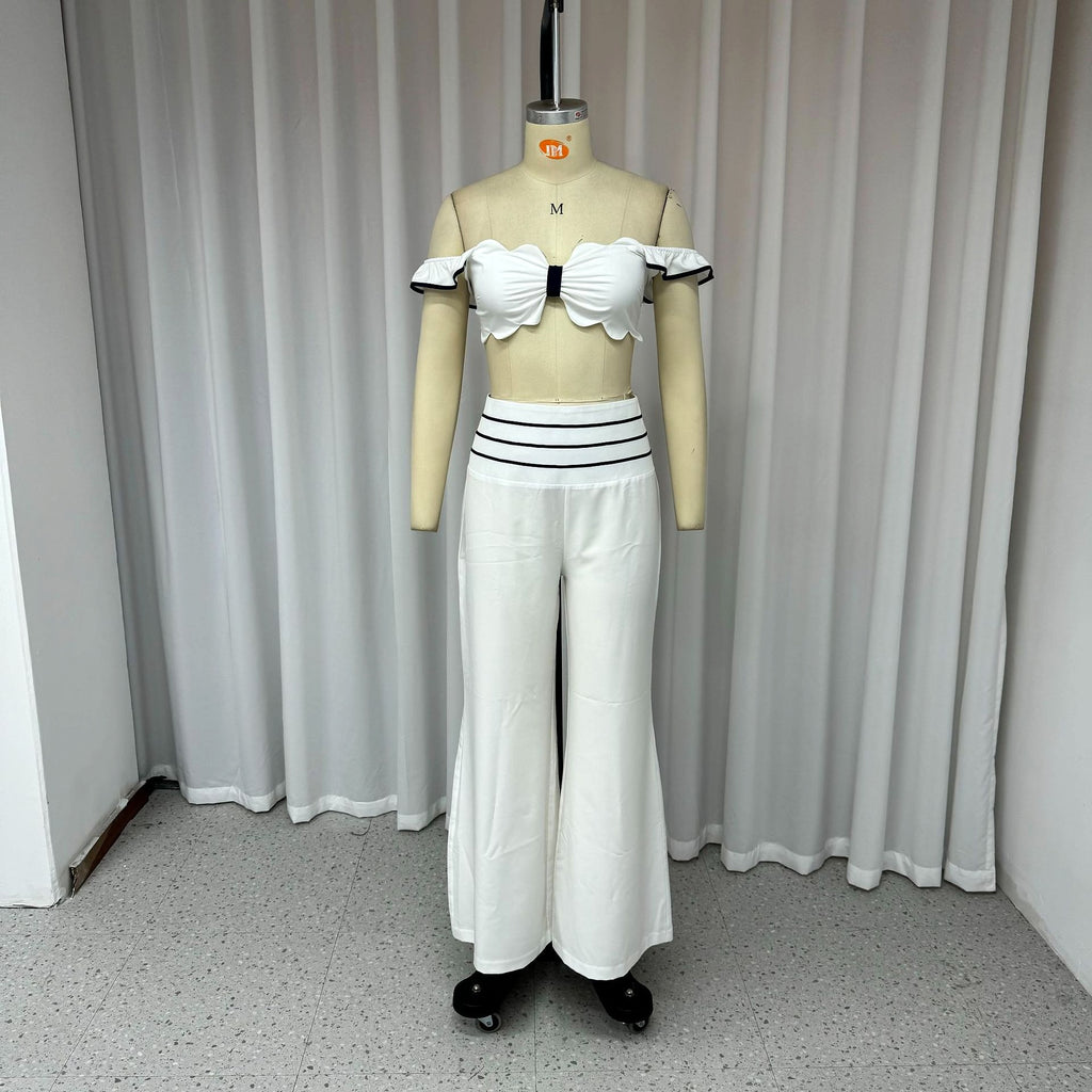 Women's Fashion Casual Off-shoulder Solid Color Two-piece Set - enhanced image 5