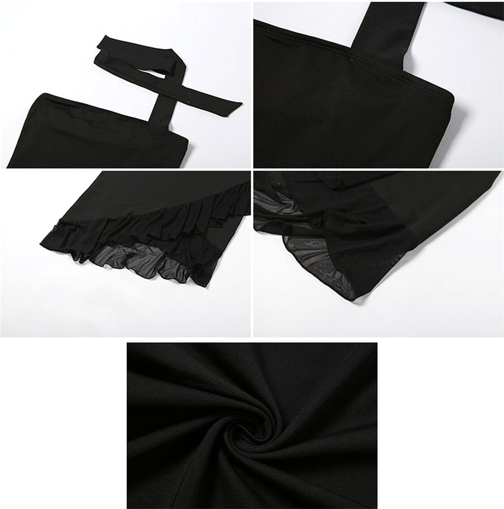 Women's Fashion Halter Off-shoulder Slim Fit Stringy Selvedge Dress - enhanced image 5