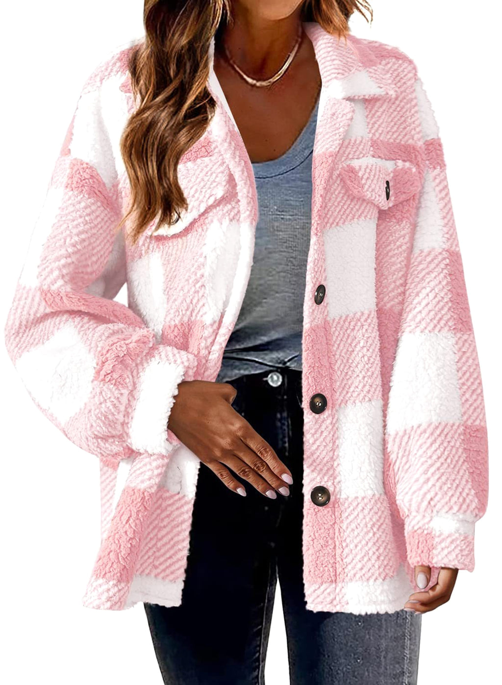 Women's Fashion Jacket Button Plush Coat - enhanced image 5