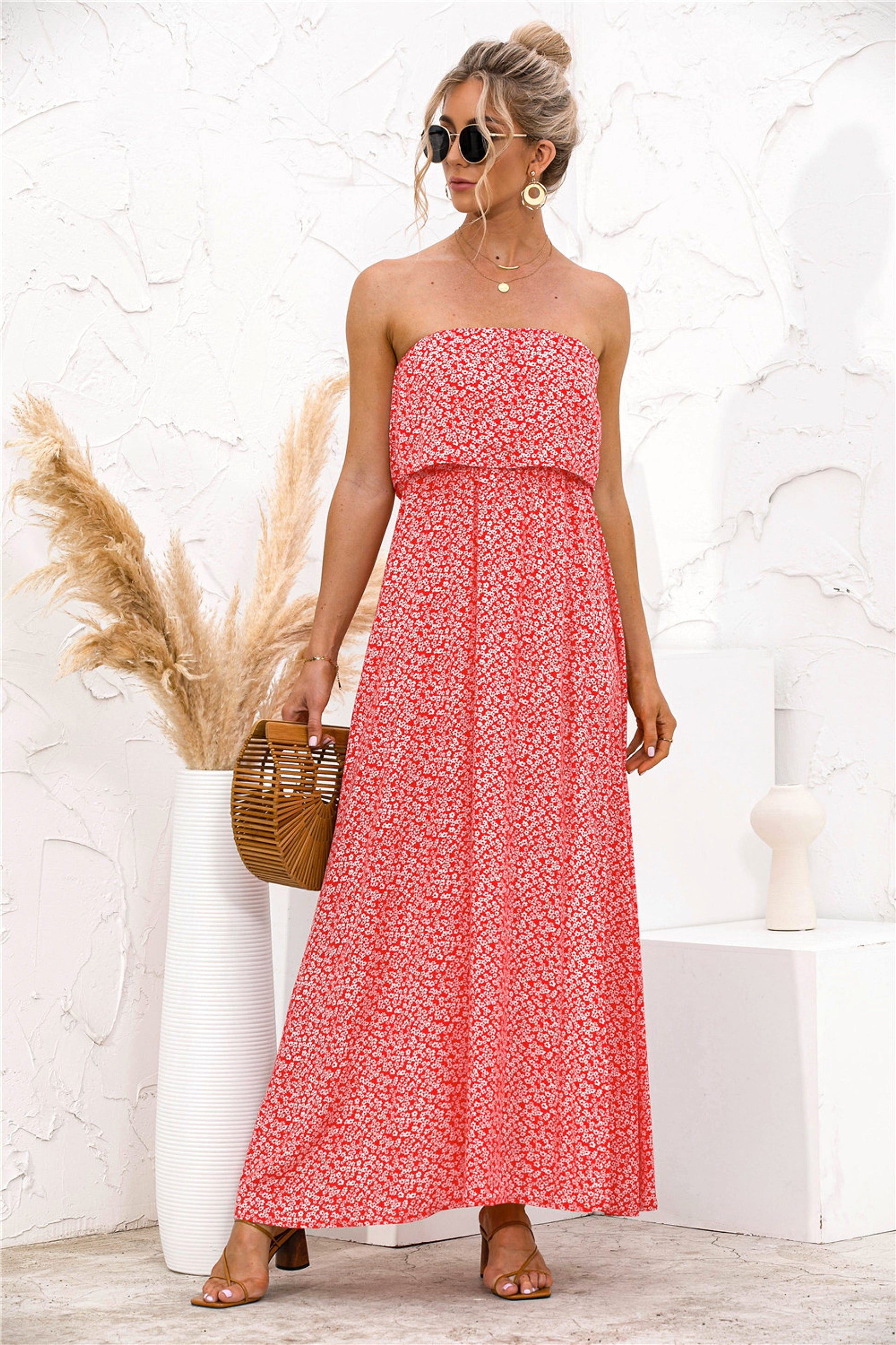 Women's Fashion Tube Top Floral Split Dress - enhanced image 5