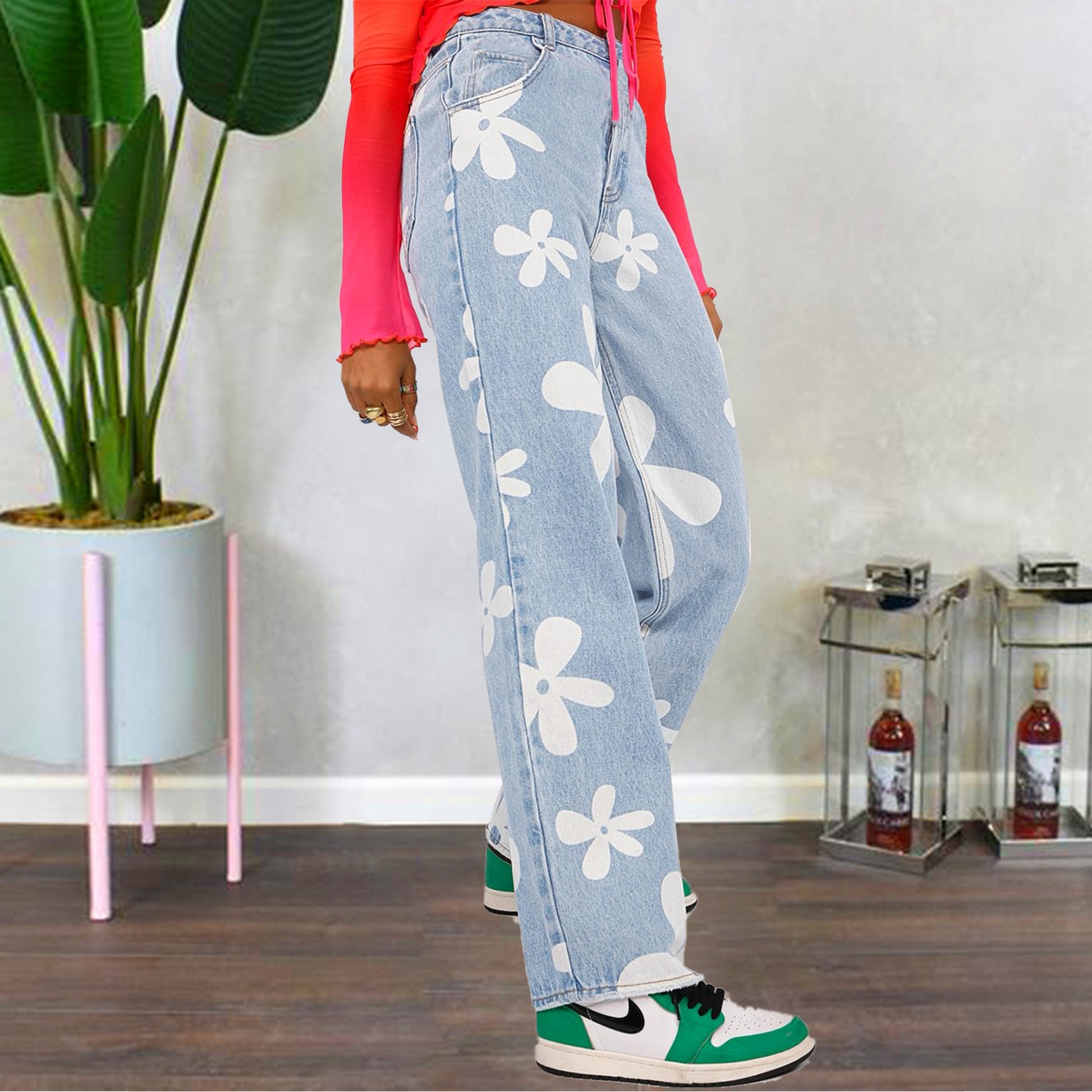 Women's Fashionable Simple Printed Straight Jeans - enhanced image 5