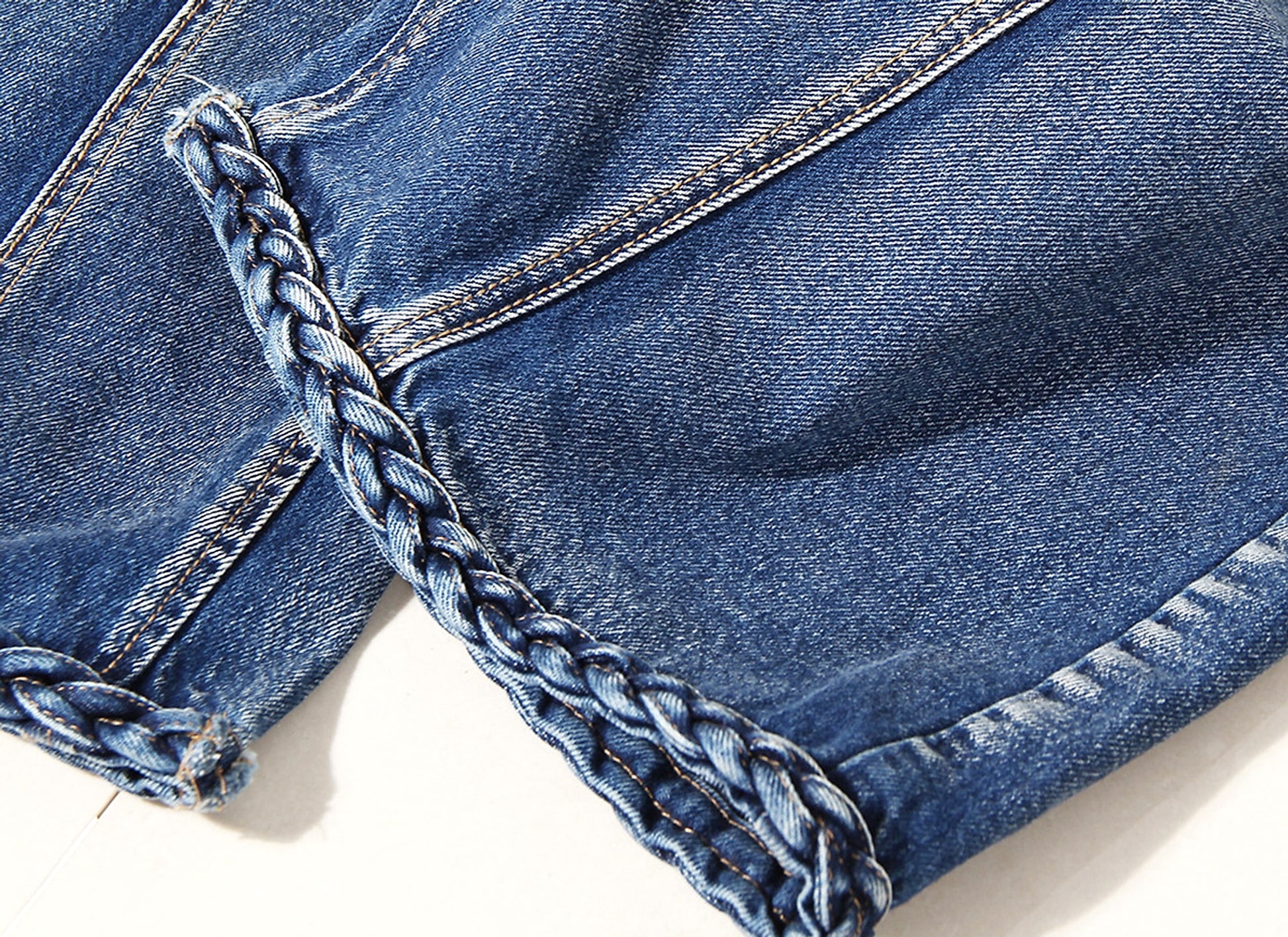 Women's Handmade Braided Wide Leg Jeans - enhanced image 5