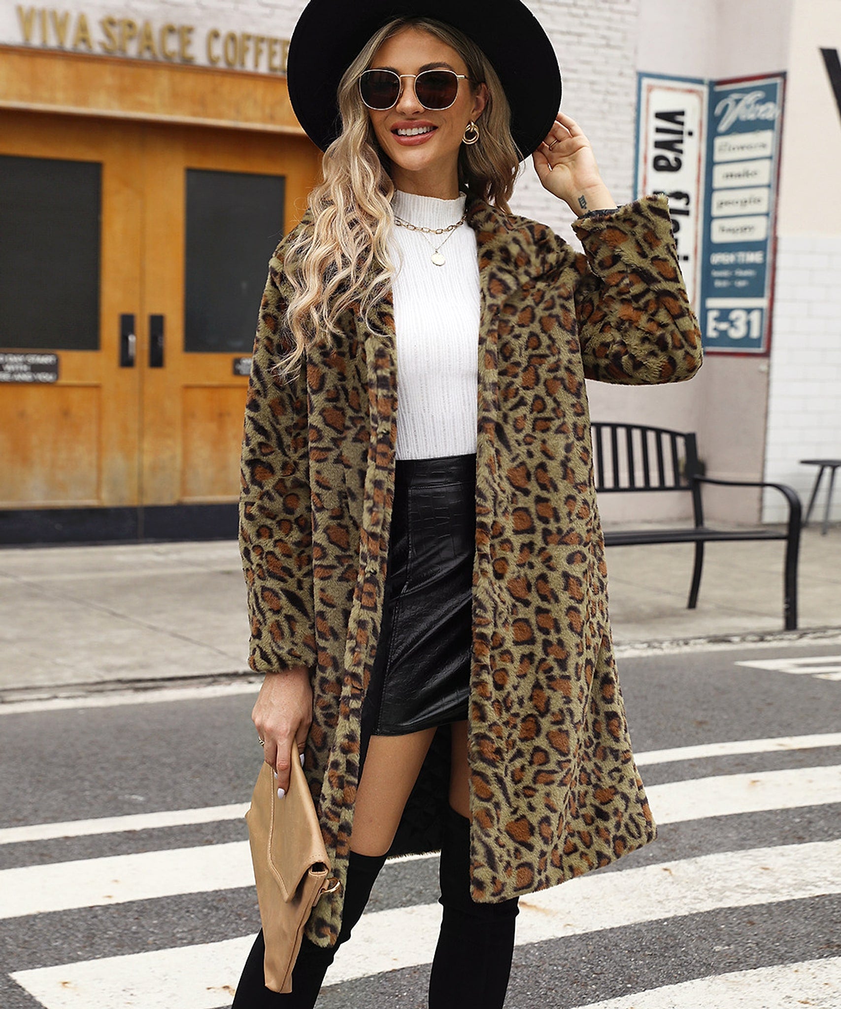 Women's Leopard Print Imitation Fur Plush Lapel Coat - enhanced image 5