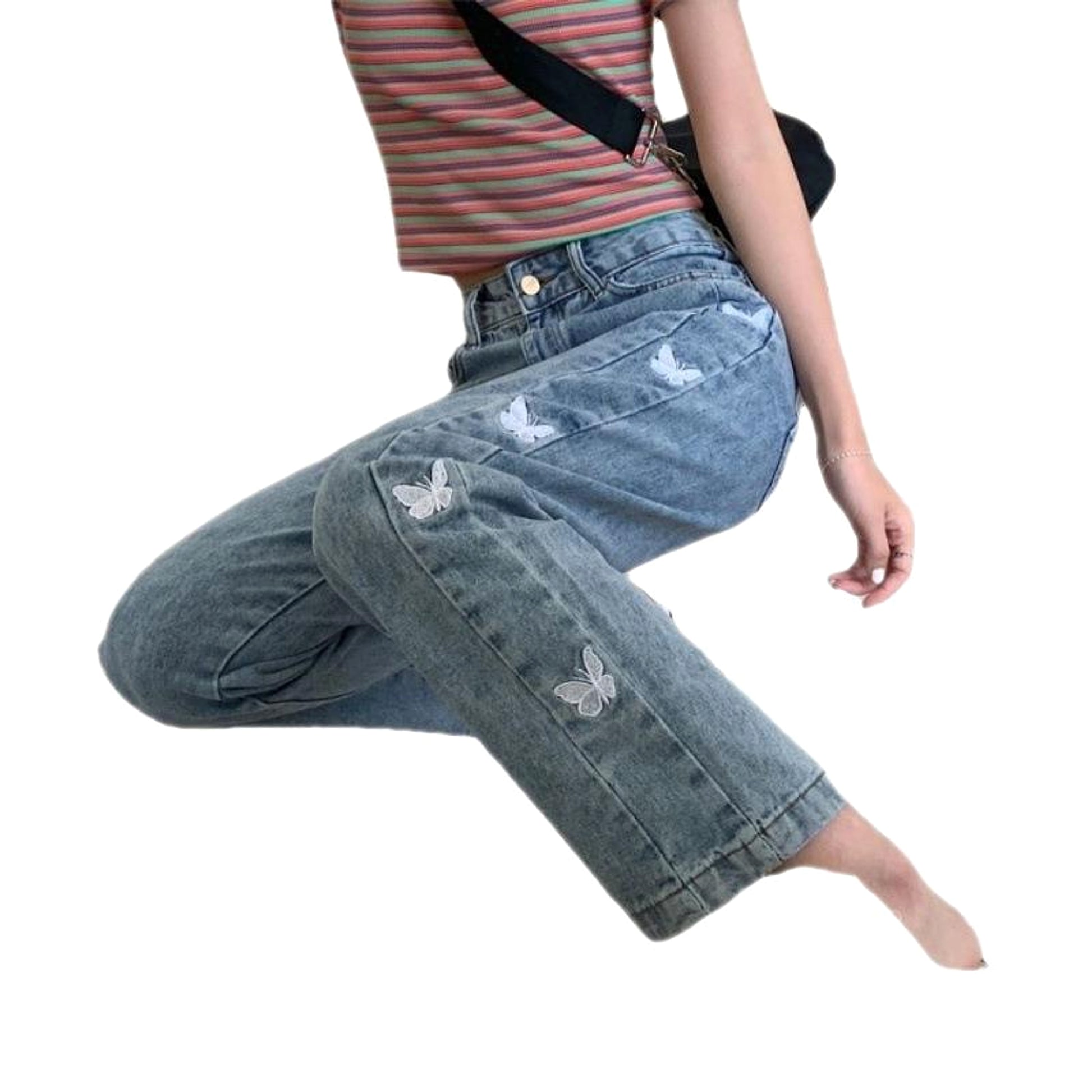 Women's Loose All-match Butterfly Embroidered Straight Jeans - enhanced image 5