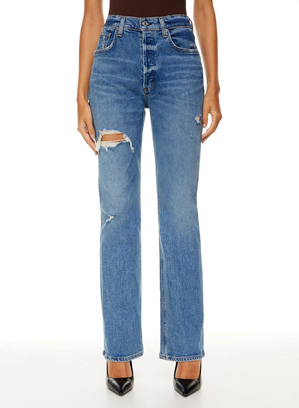 Women's New Fashion Jeans High Waist Ripped Slimming Straight-leg Pants - enhanced image 5