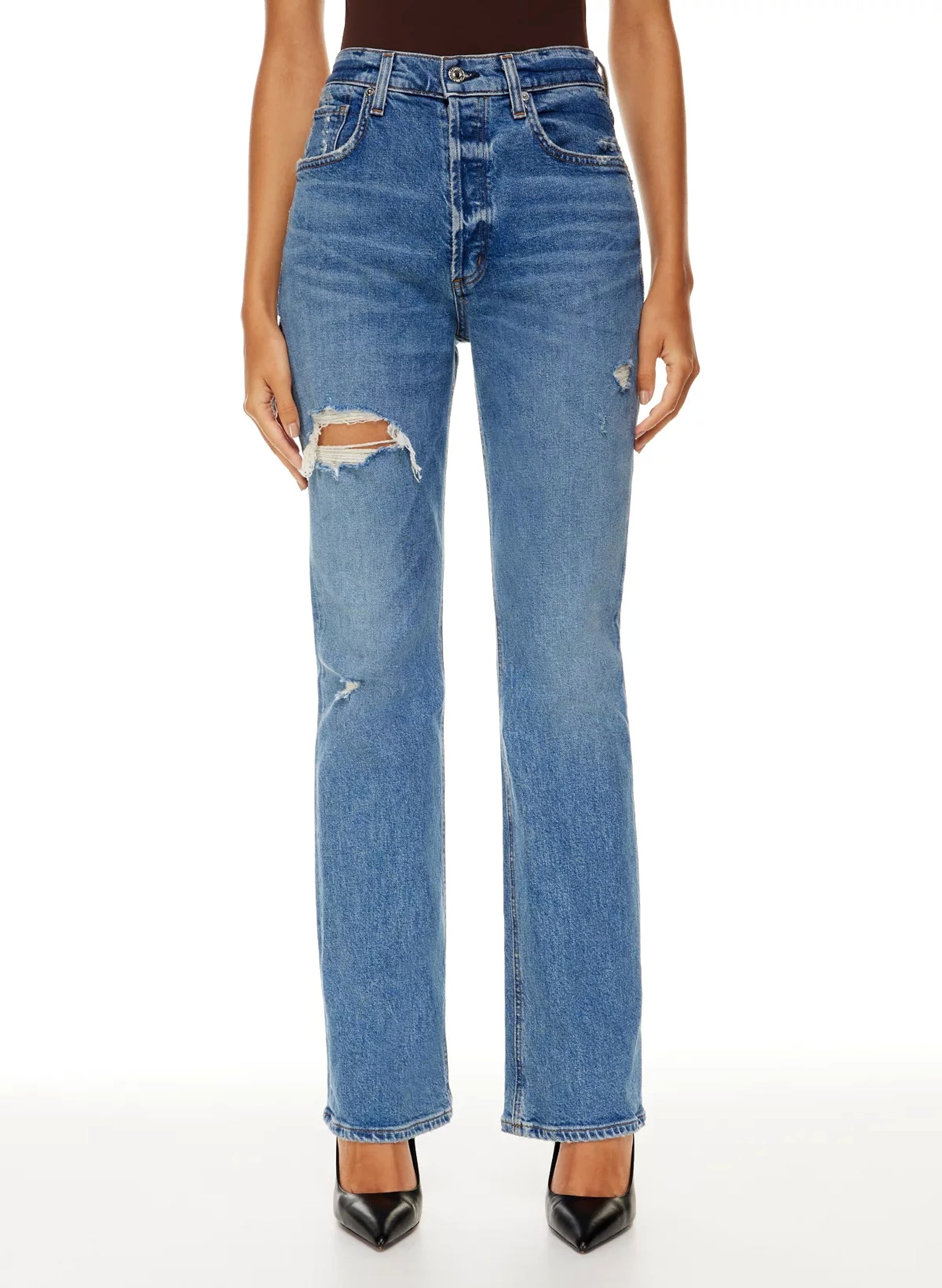 Women's New Fashion Jeans High Waist Ripped Slimming Straight-leg Pants - enhanced image 5