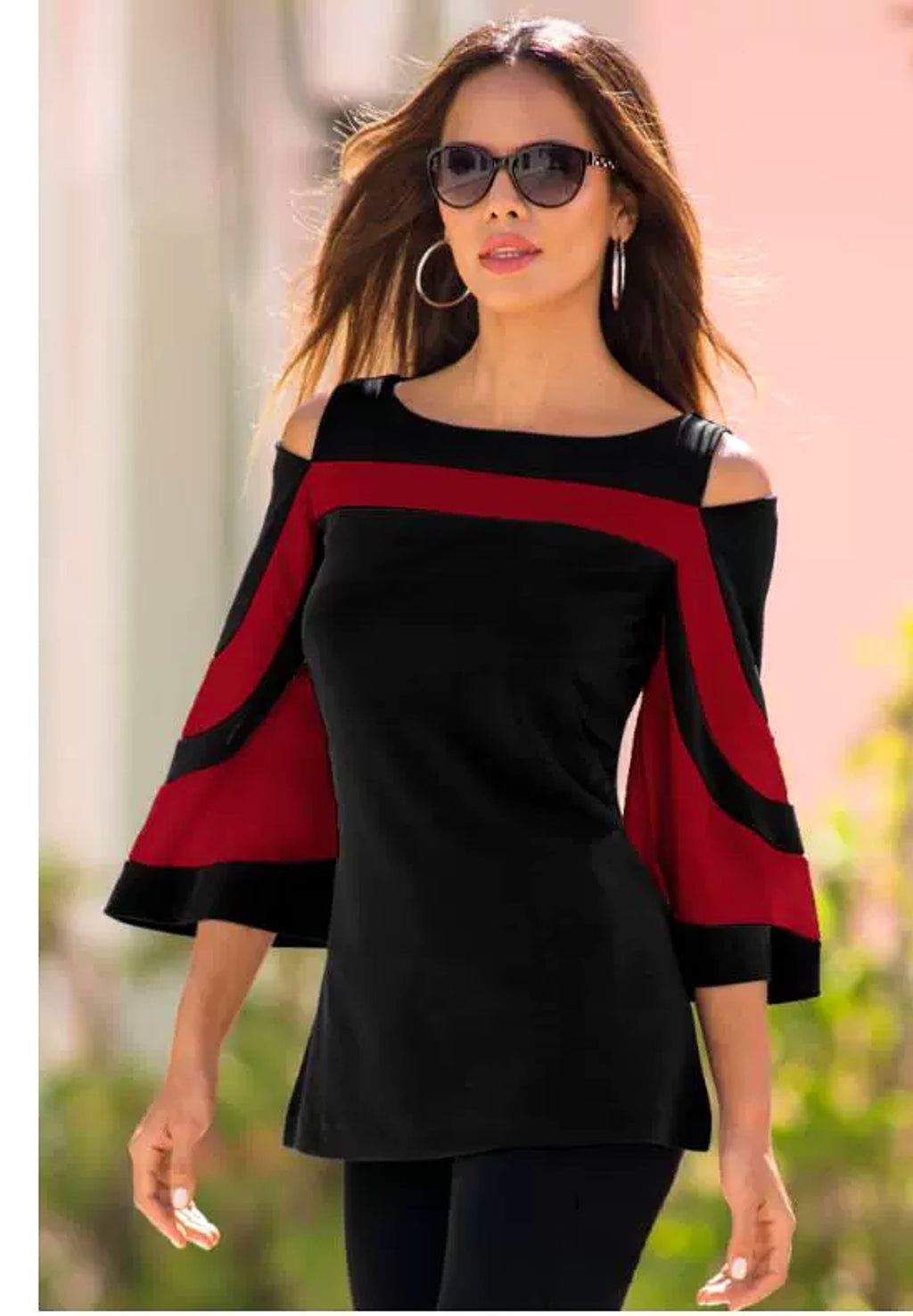Women's Off-the-shoulder Flared Sleeves Top T-shirt - enhanced image 5