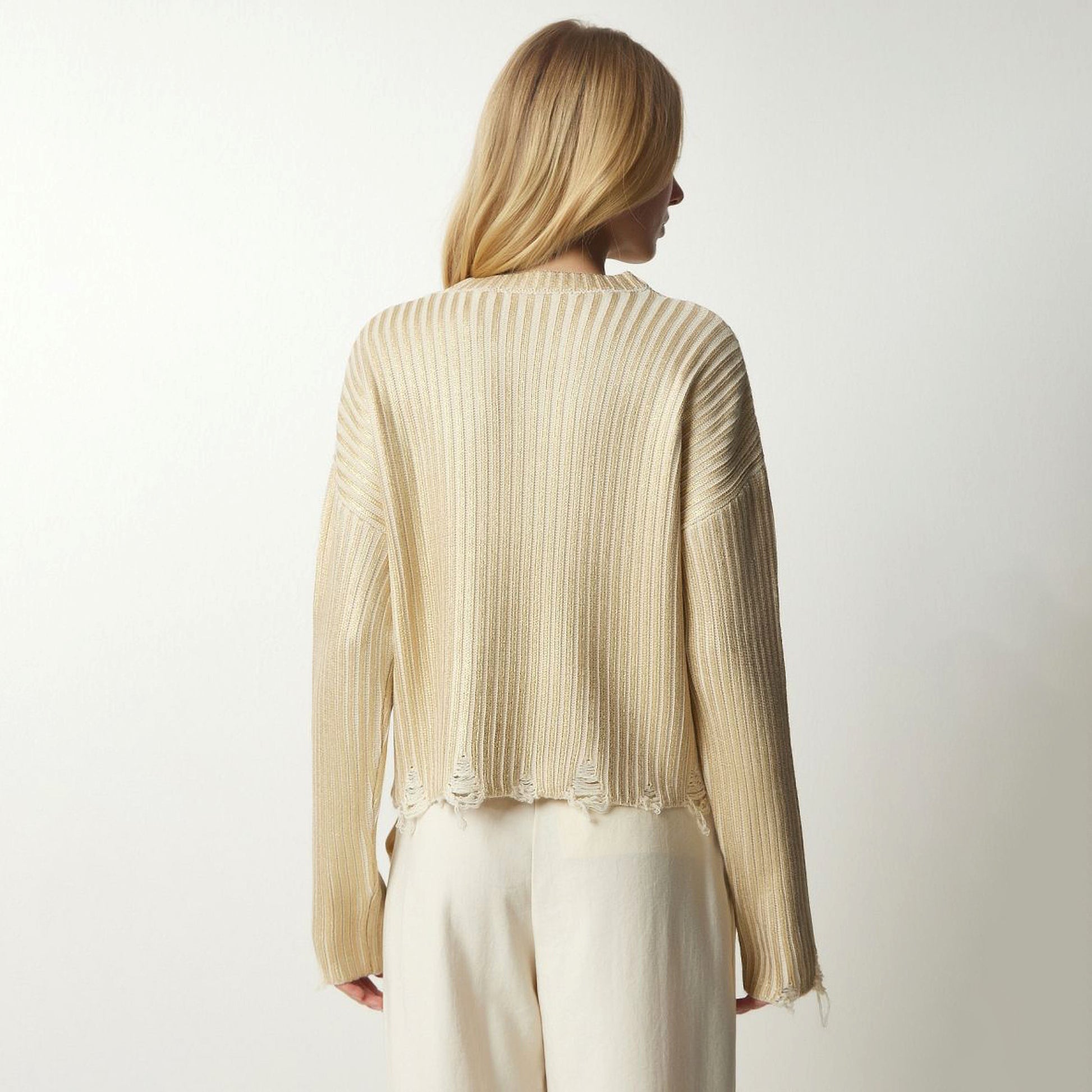 Women's Ragged Design Short Sweater Knitwear Top - enhanced image 5