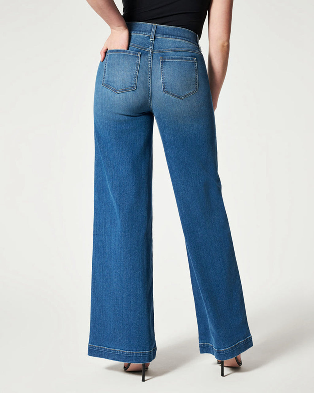Women's Straight Jeans Mid Waist Wide Leg Pants High Elastic Waist Trousers - enhanced image 5