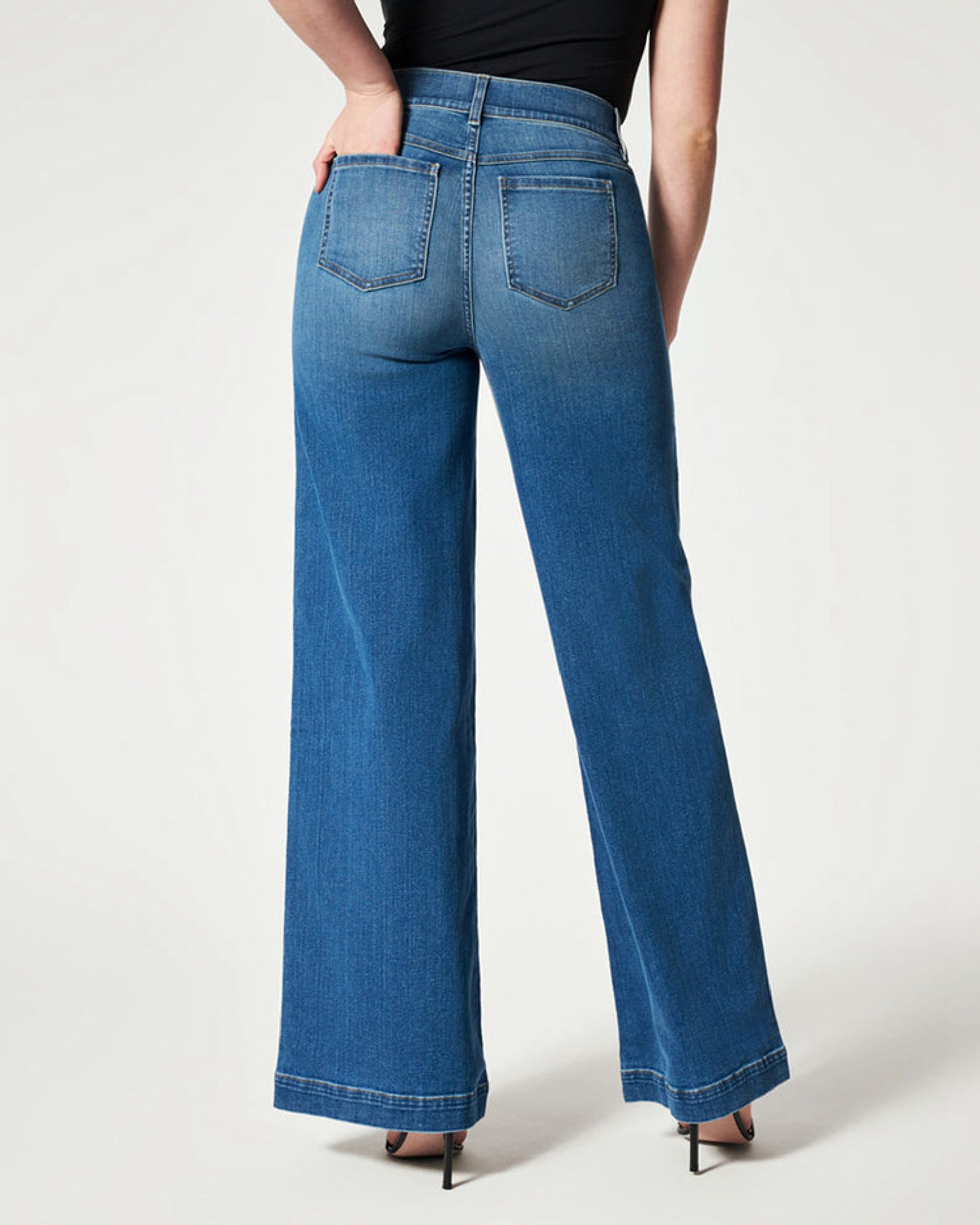 Women's Straight Jeans Mid Waist Wide Leg Pants High Elastic Waist Trousers - enhanced image 5
