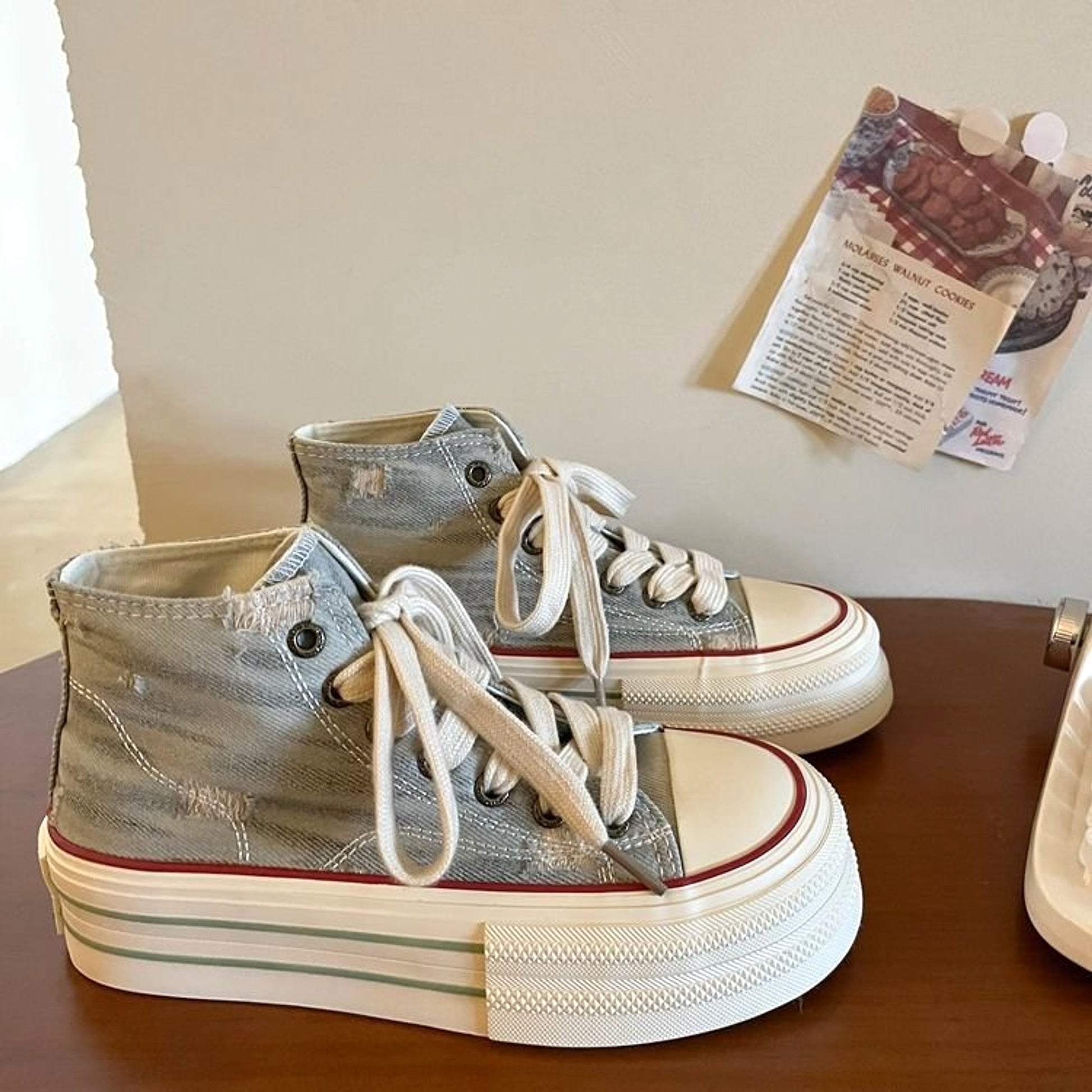 Women's Synthetic Leather Lace-up High-top Rubber Casual Shoes - enhanced image 5