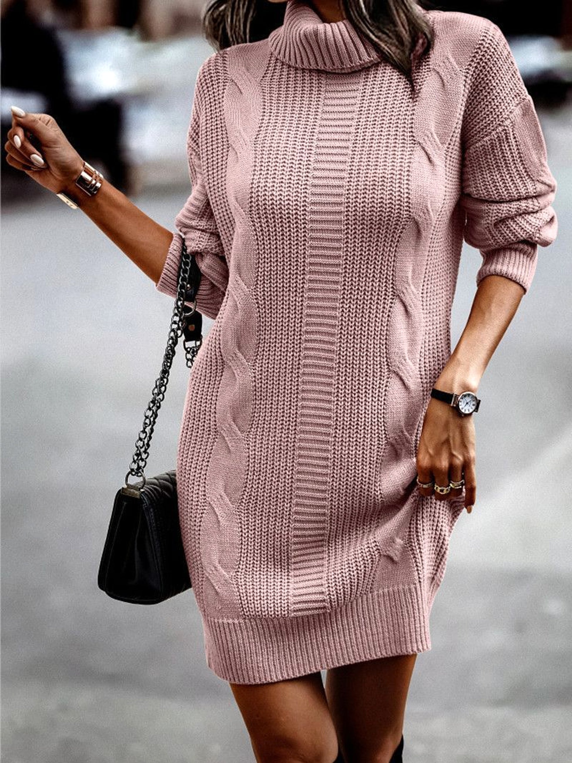 Women's Turtleneck Long Sleeve Narrow Sweater Dres - enhanced image 5