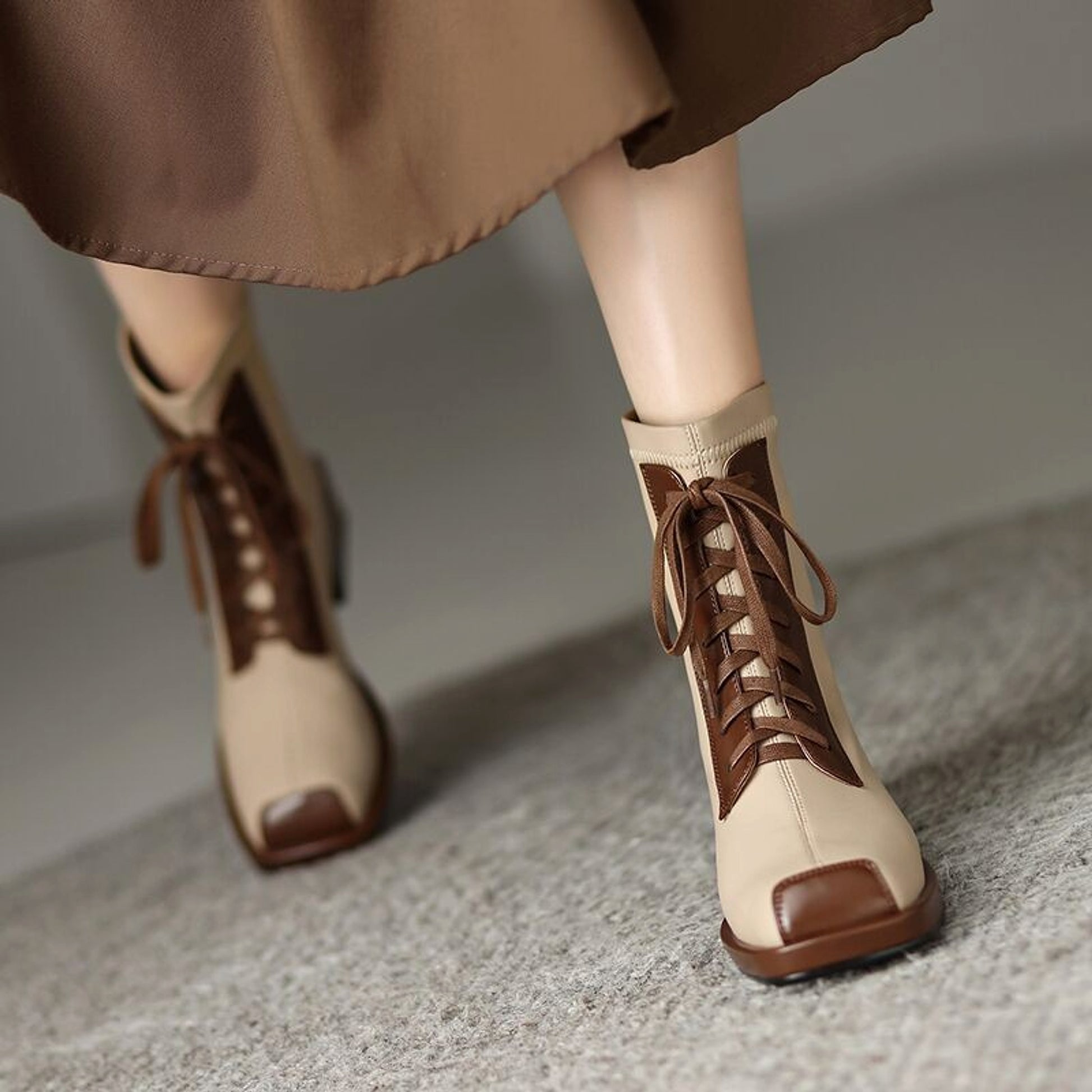 Women's Vintage Short Lace-up Skinny Stretch  Boots - enhanced image 5