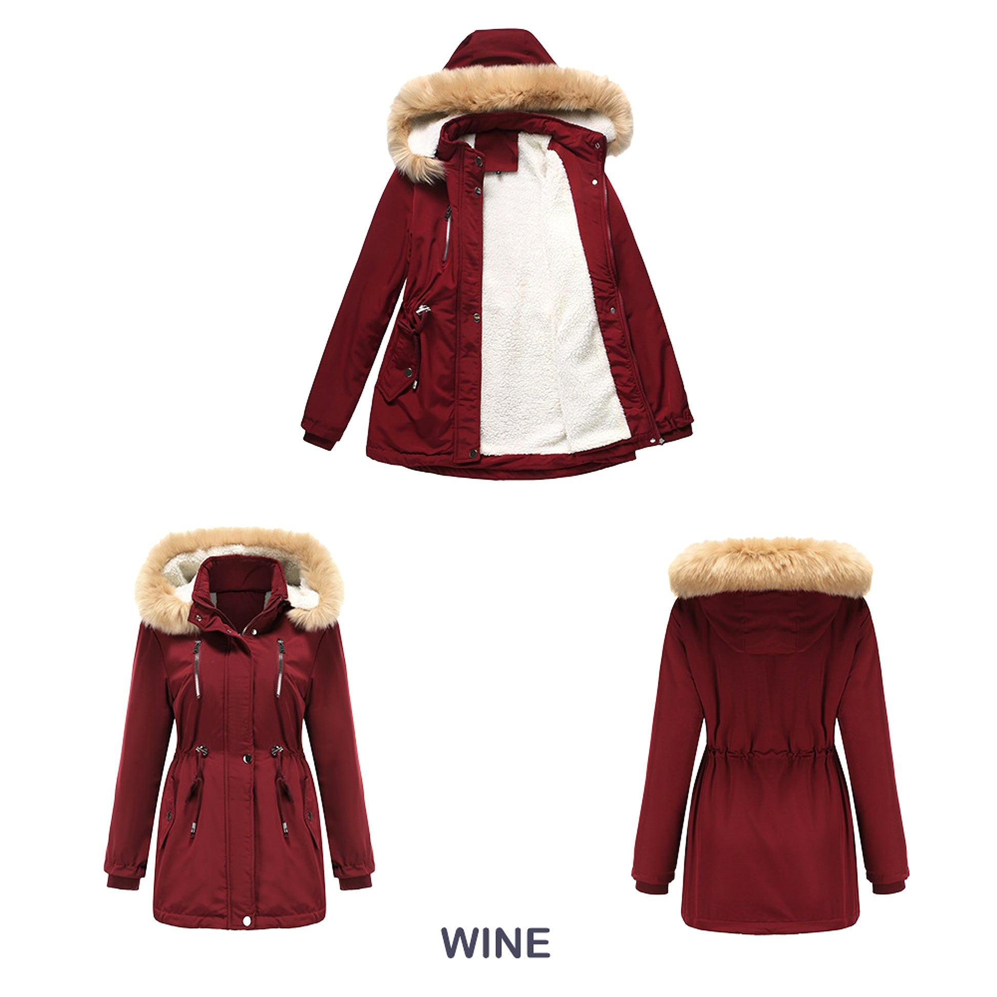Women's Winter Coat with Detachable Hood – Warm Fleece-Lined Jacket - enhanced image 5
