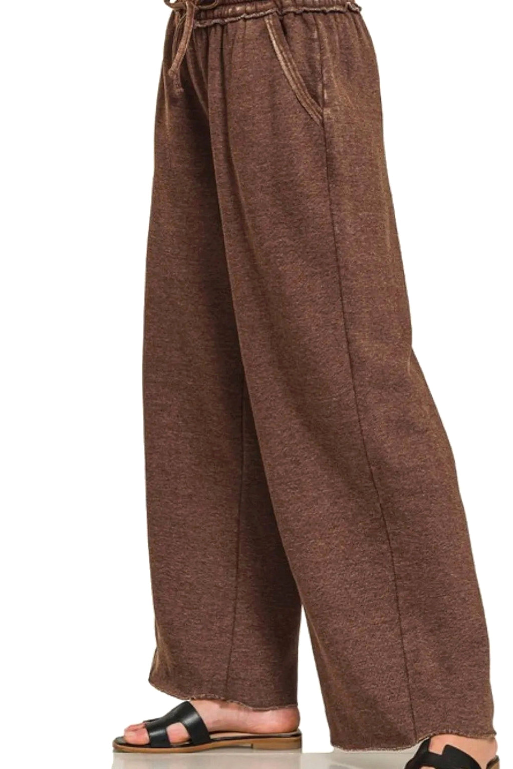 Zenana Acid Wash Fleece Palazzo Sweatpants with Pockets - enhanced image 5
