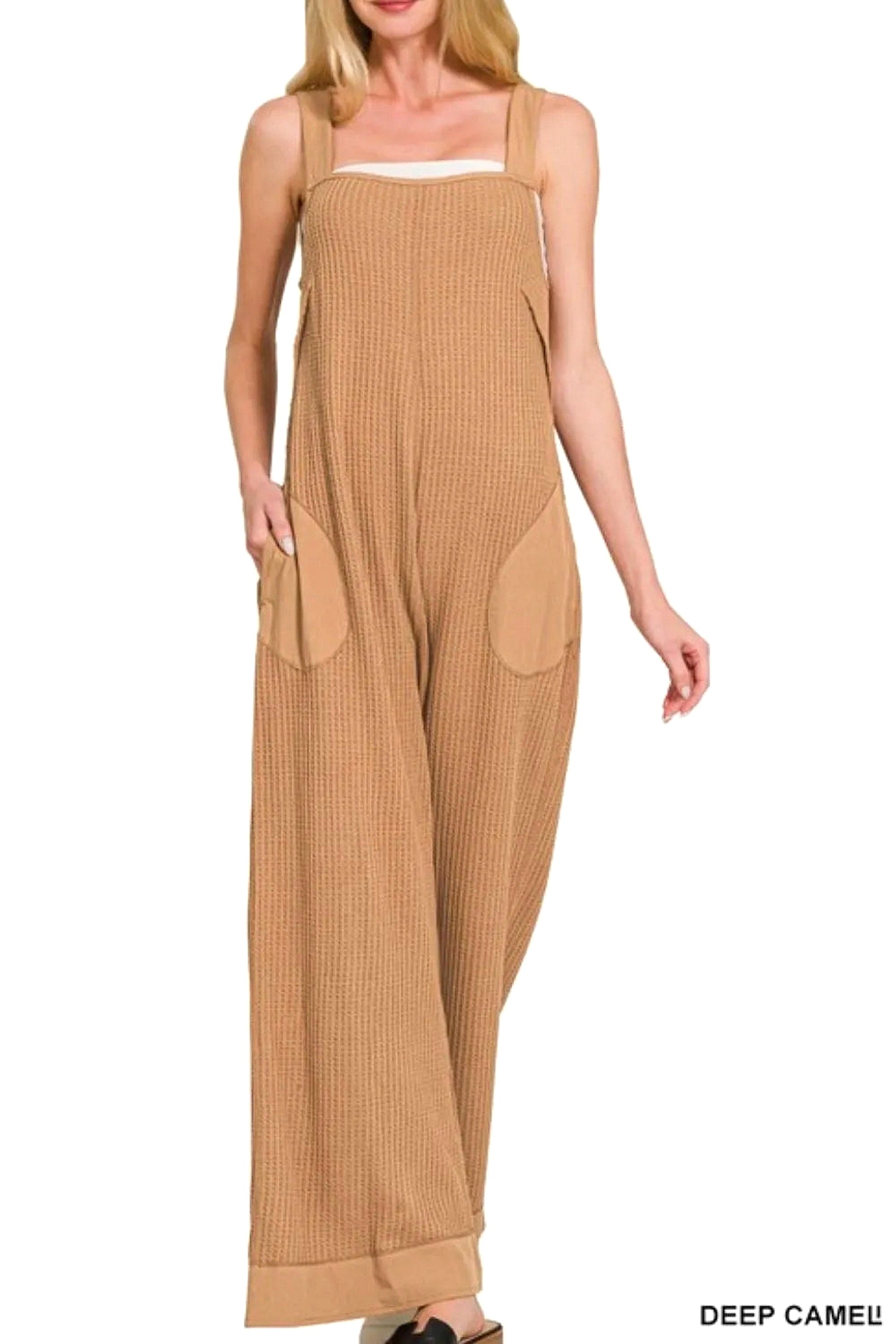 Zenana Knit Waffle Wide Leg Overalls - enhanced image 5