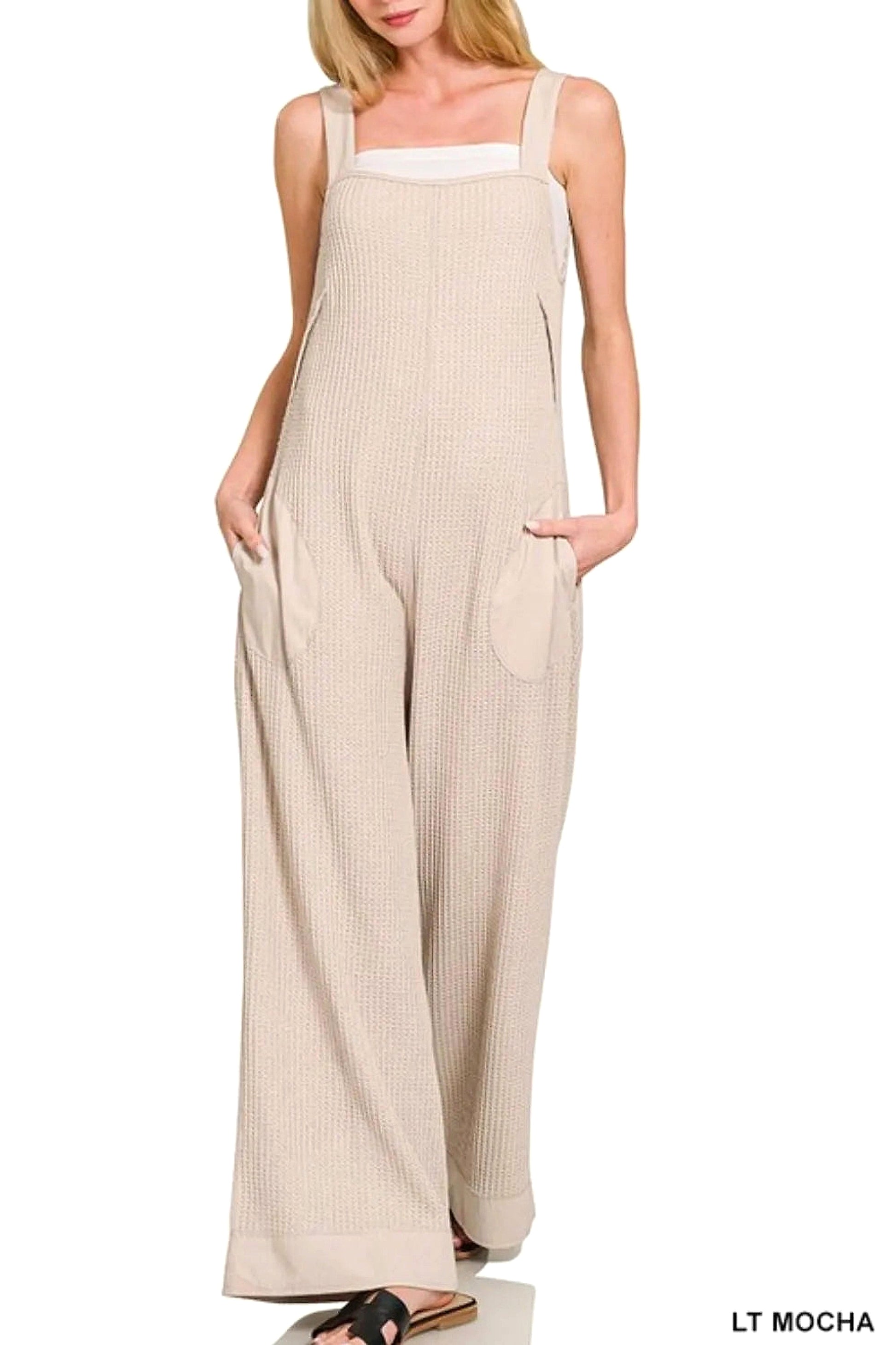 Zenana Knit Waffle Wide Leg Overalls - enhanced image 5