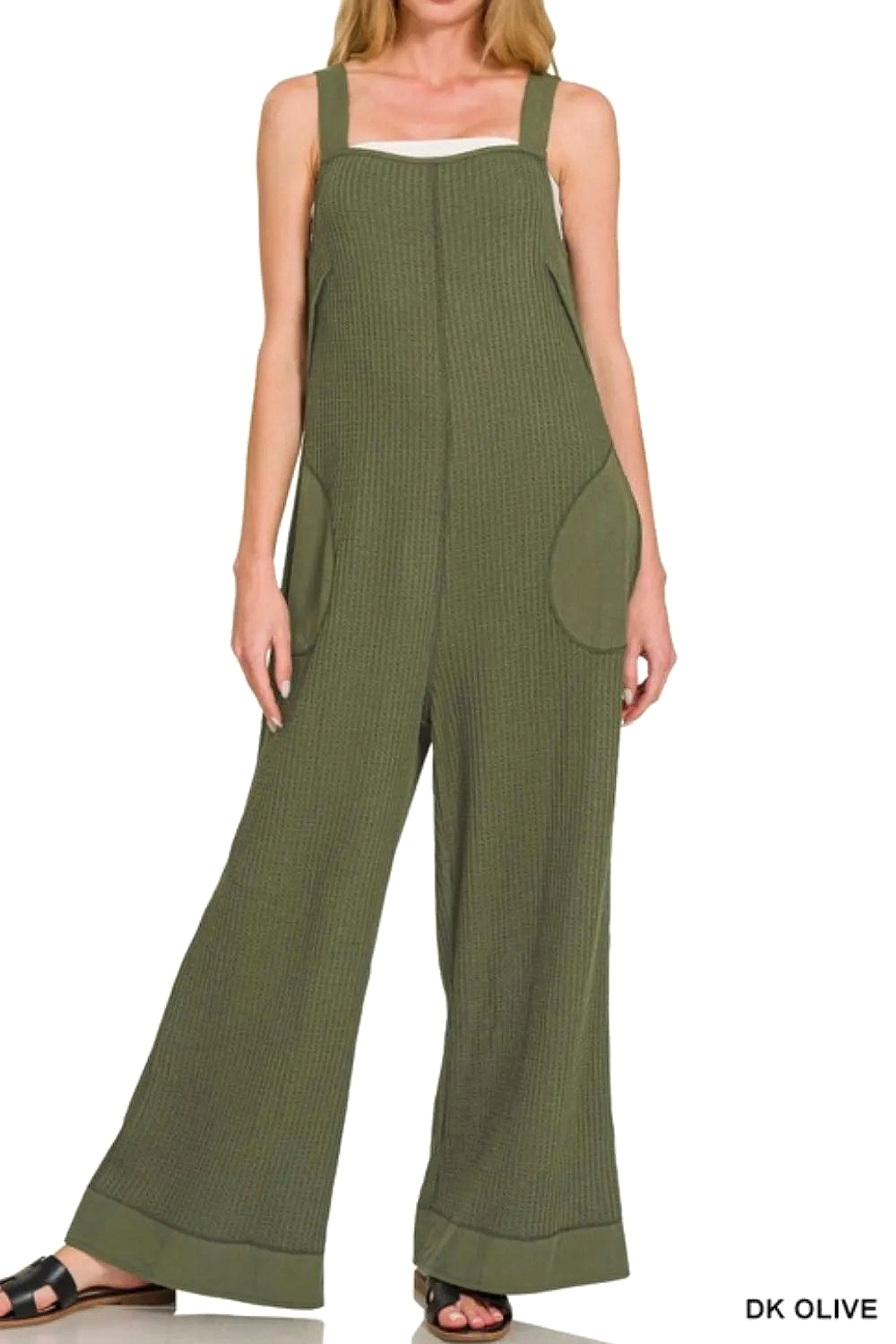 Zenana Knit Waffle Wide Leg Overalls - enhanced image 5