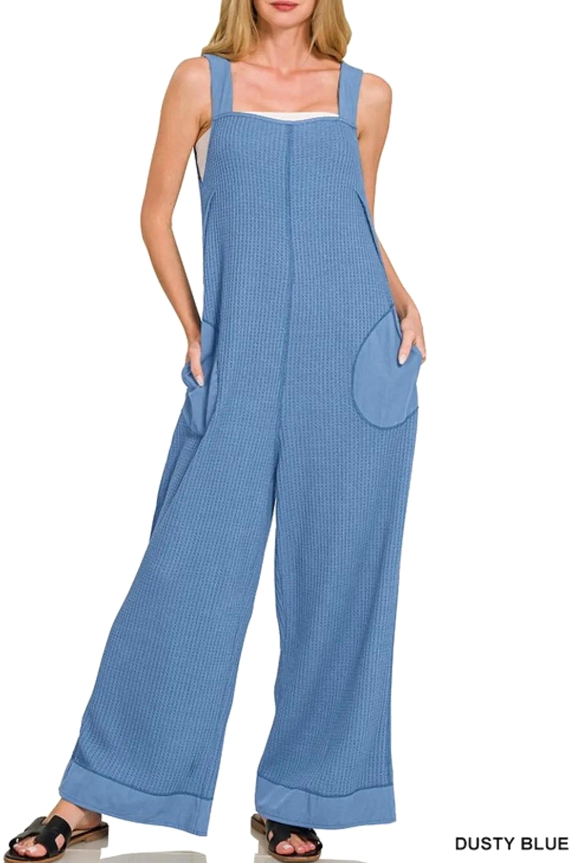 Zenana Knit Waffle Wide Leg Overalls - enhanced image 5