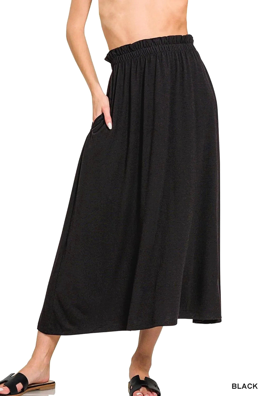 Zenana Paperbag Waist Midi Skirt With Pockets - enhanced image 5