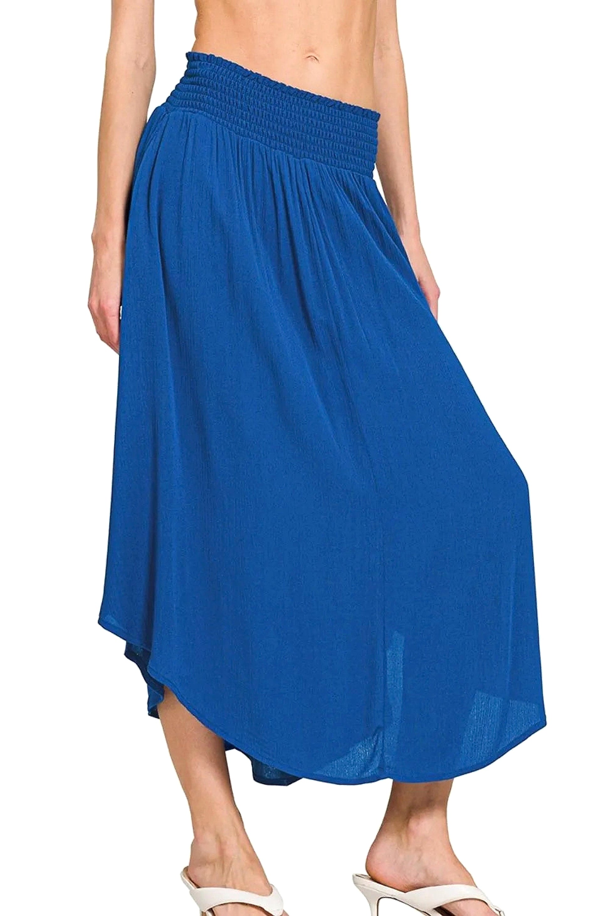 Zenana Woven Crinkle Smocked Waist Maxi Skirt W Pockets - enhanced image 5