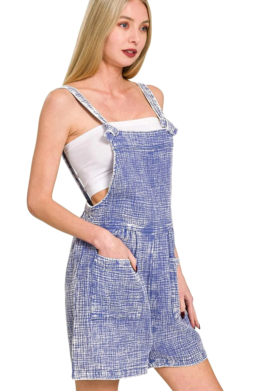 Zenana Woven Double Gauze Acid Washed Romper - enhanced image 5