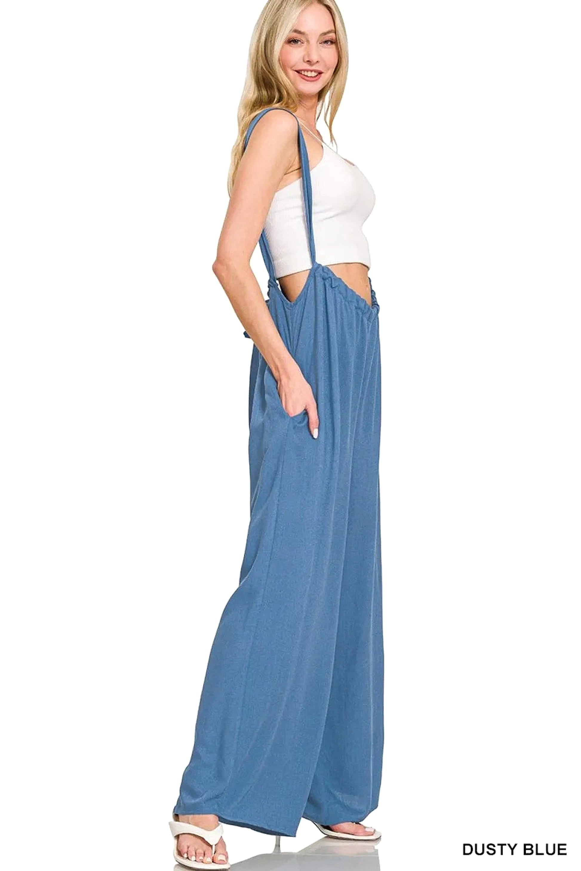 Zenana Woven Tie Back Suspender Jumpsuit - enhanced image 5