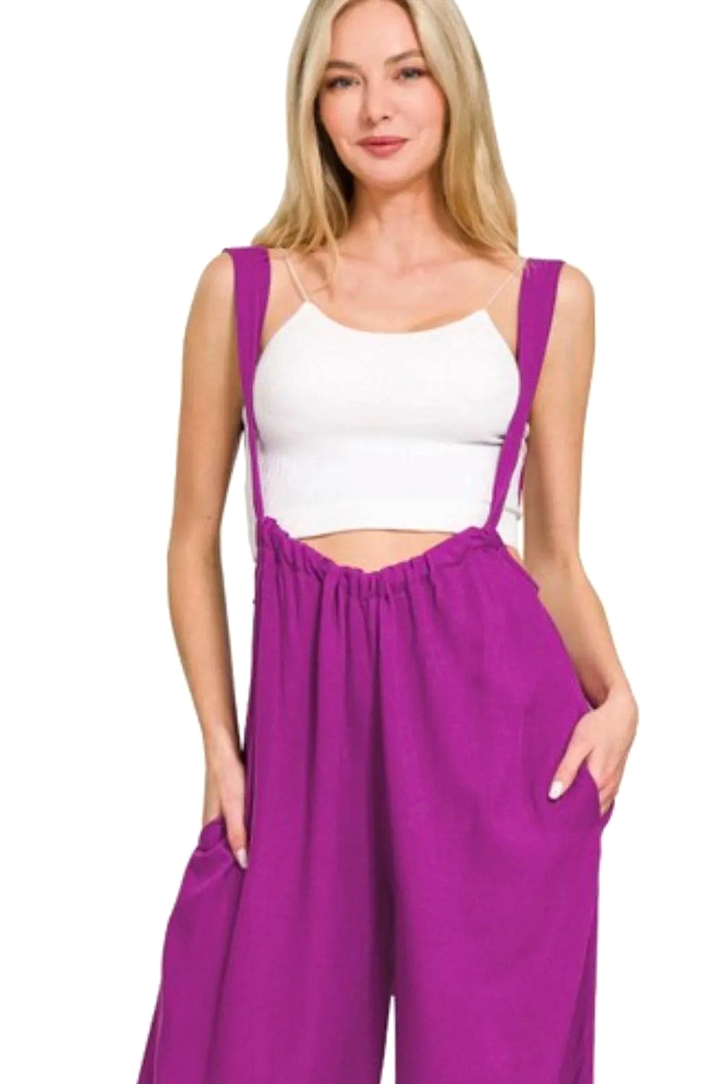 Zenana Woven Tie Back Suspender Jumpsuit - enhanced image 5