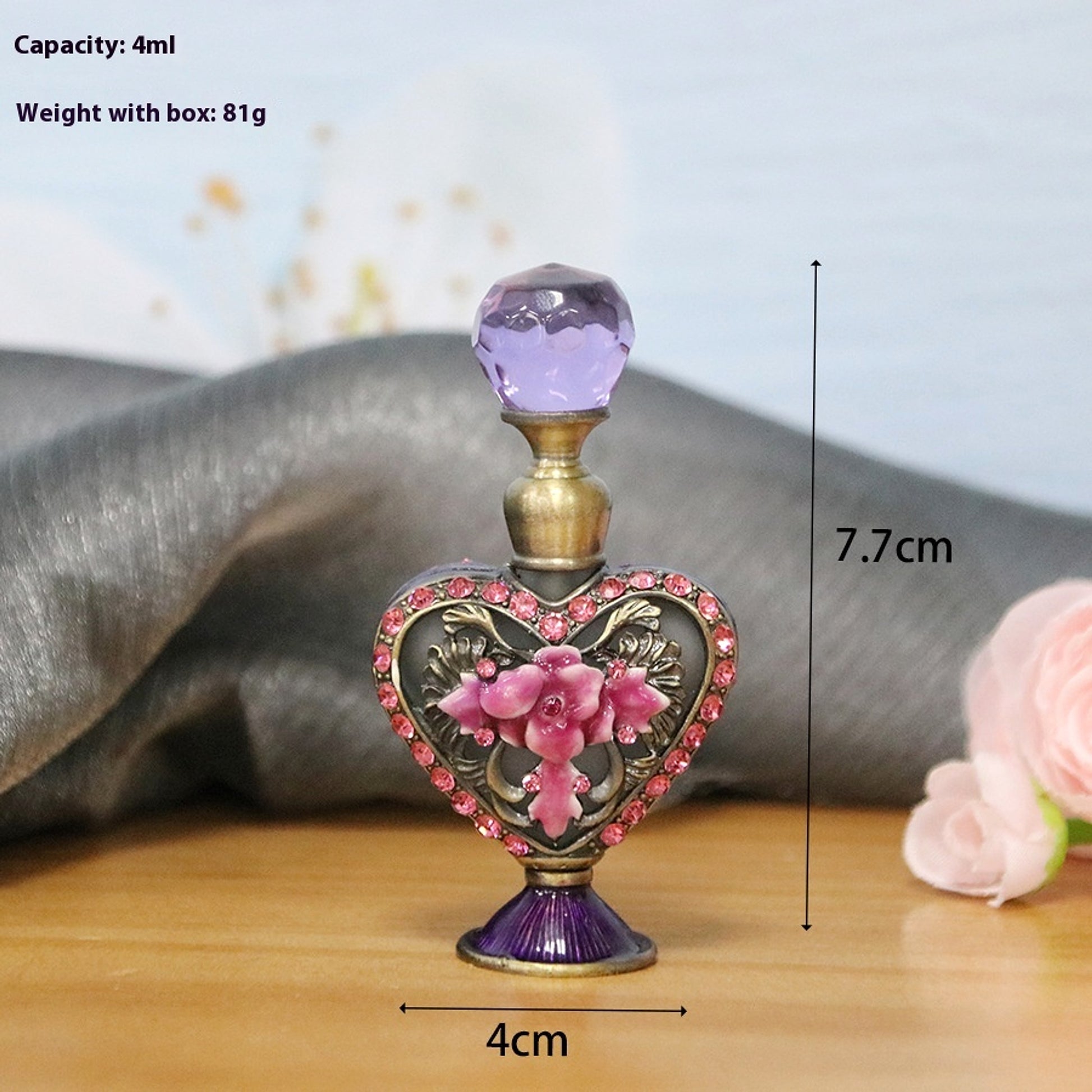 Magical 4ml Small Heart-shaped Hand Painting Flower Rhinestone-embedded Perfume Bottle - enhanced image 6