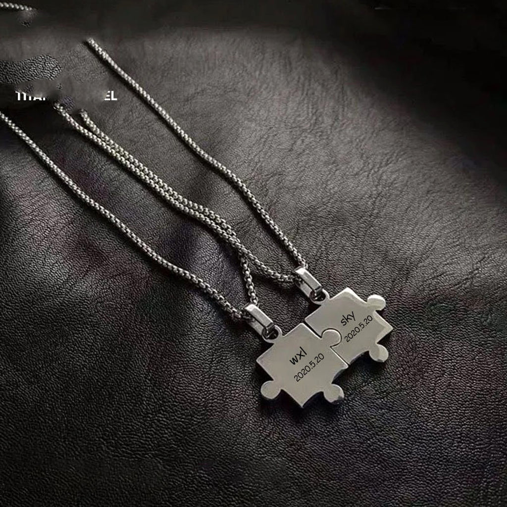 A Pair Of Puzzle Lettering Commemorative Pendant Necklace - enhanced image 6