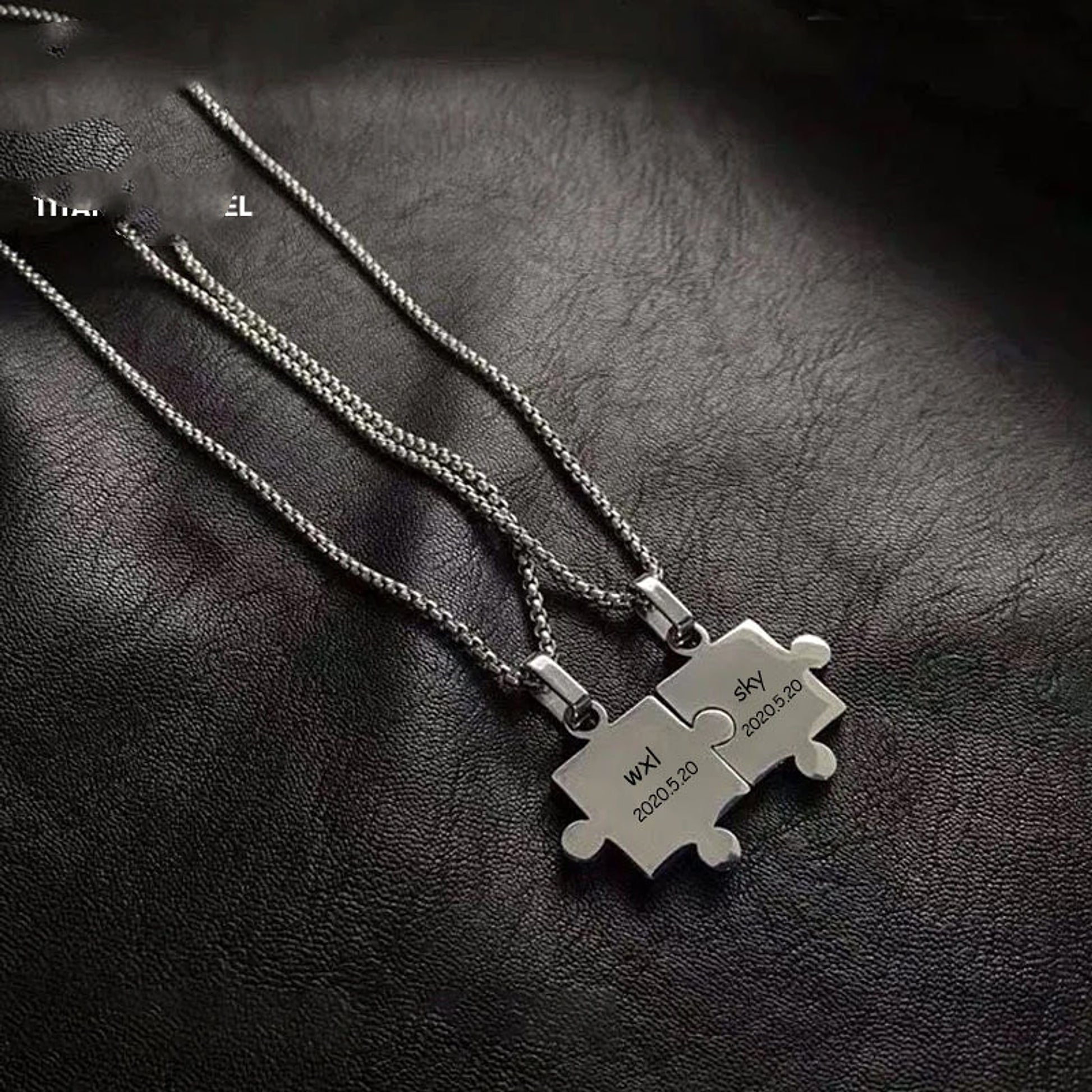 A Pair Of Puzzle Lettering Commemorative Pendant Necklace - enhanced image 6