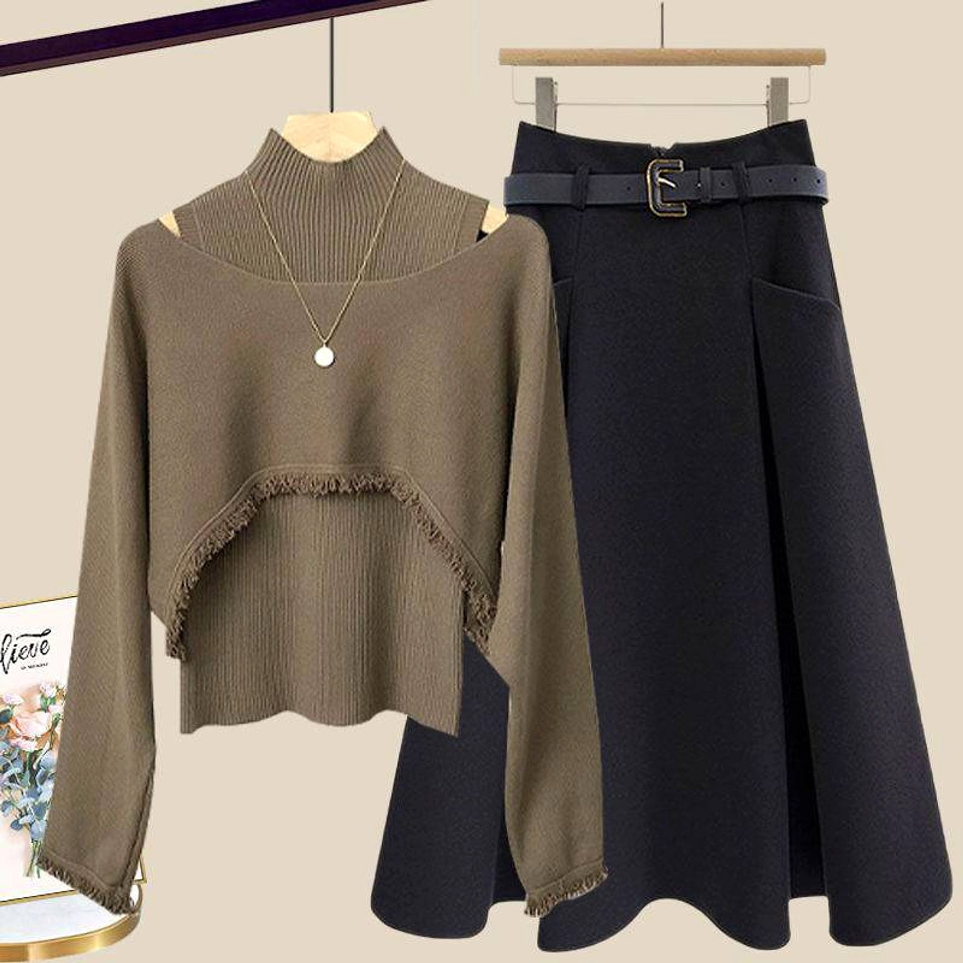 Ancient Knitted Blouse Inner Vest With Skirt Three-piece Set - enhanced image 6